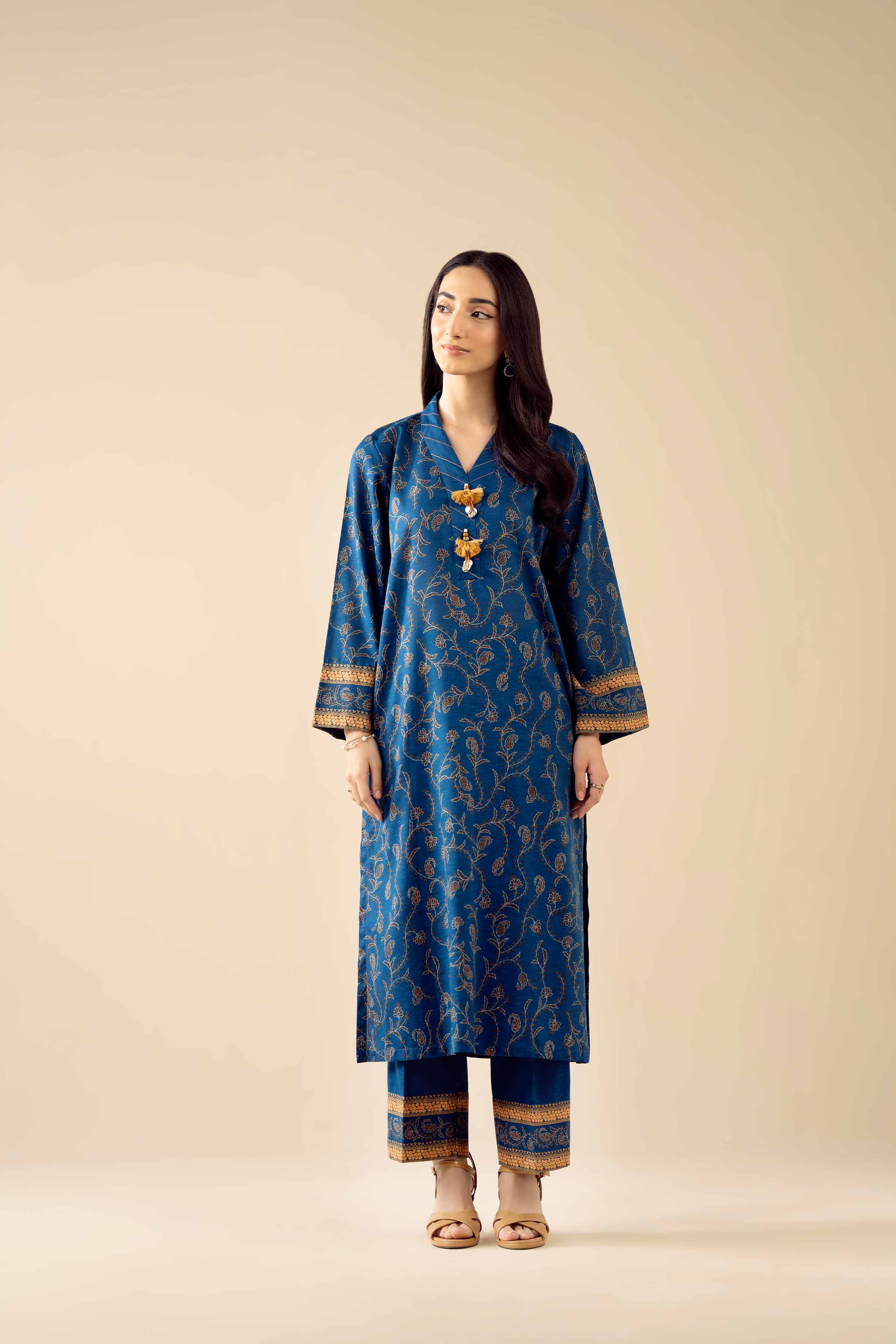 NishatUK - Blue Embroidered Karandi 2-piece ready to wear Dress
