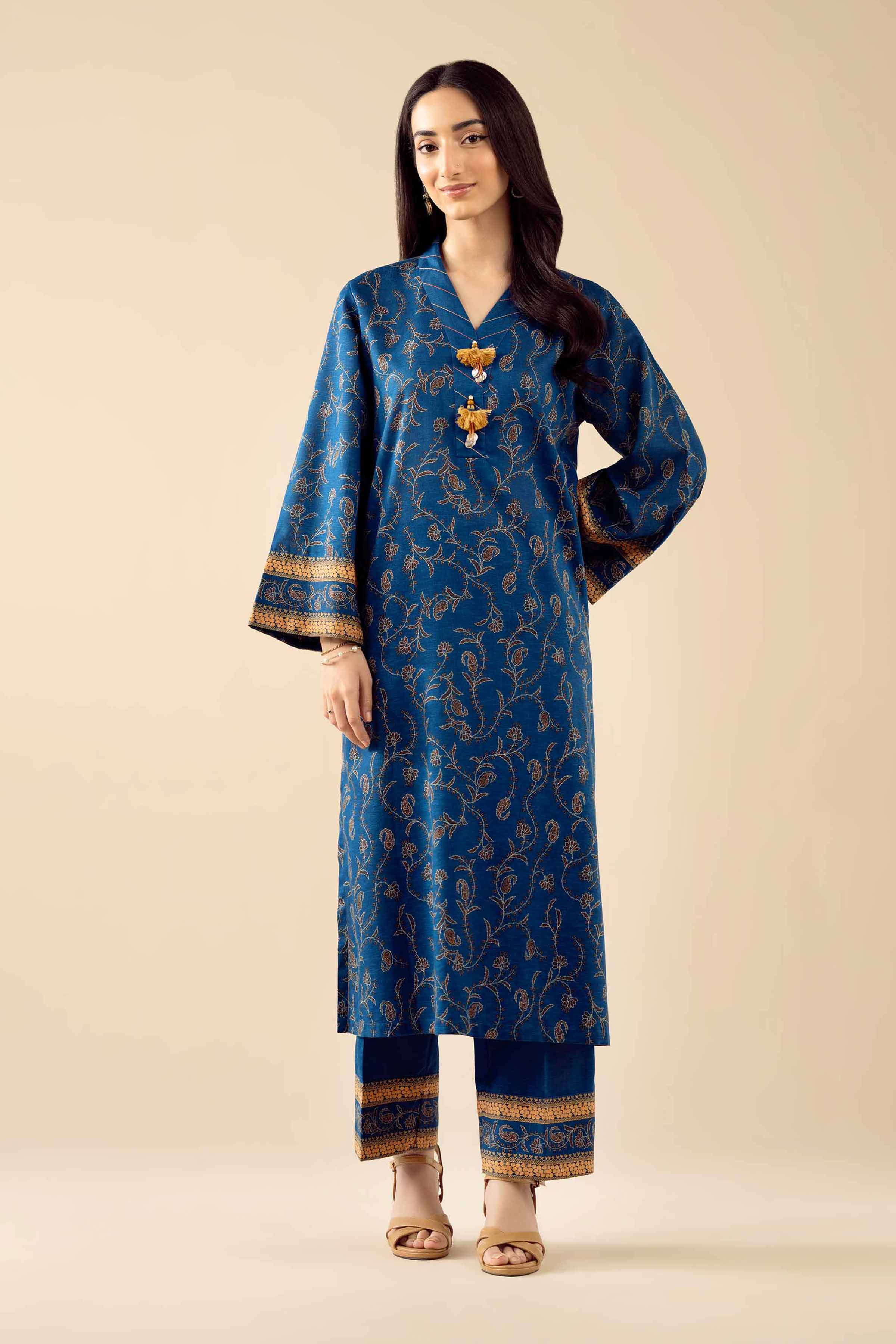 NishatUK - Blue Embroidered Karandi 2-piece ready to wear Dress