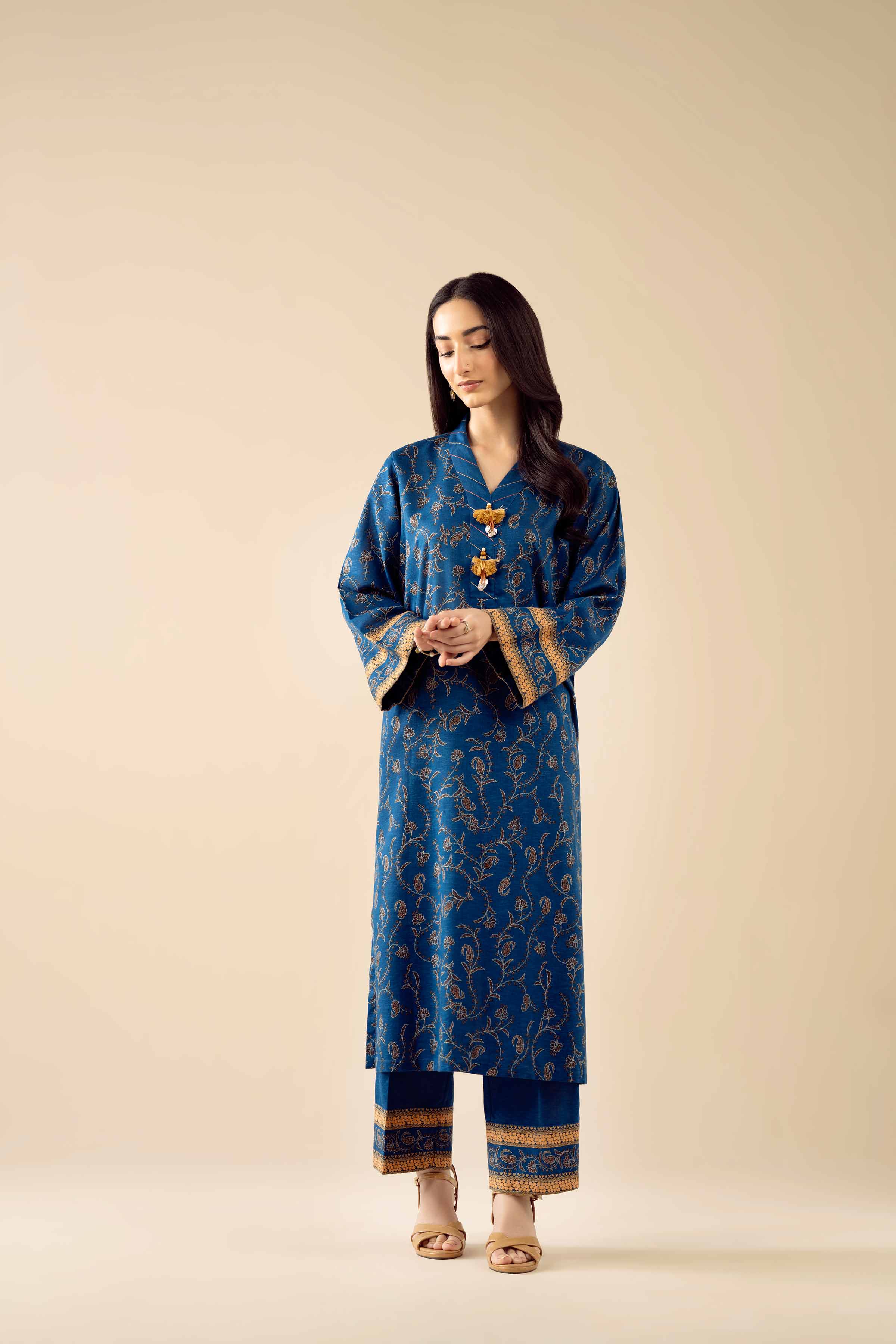 NishatUK - Blue Embroidered Karandi 2-piece ready to wear Dress