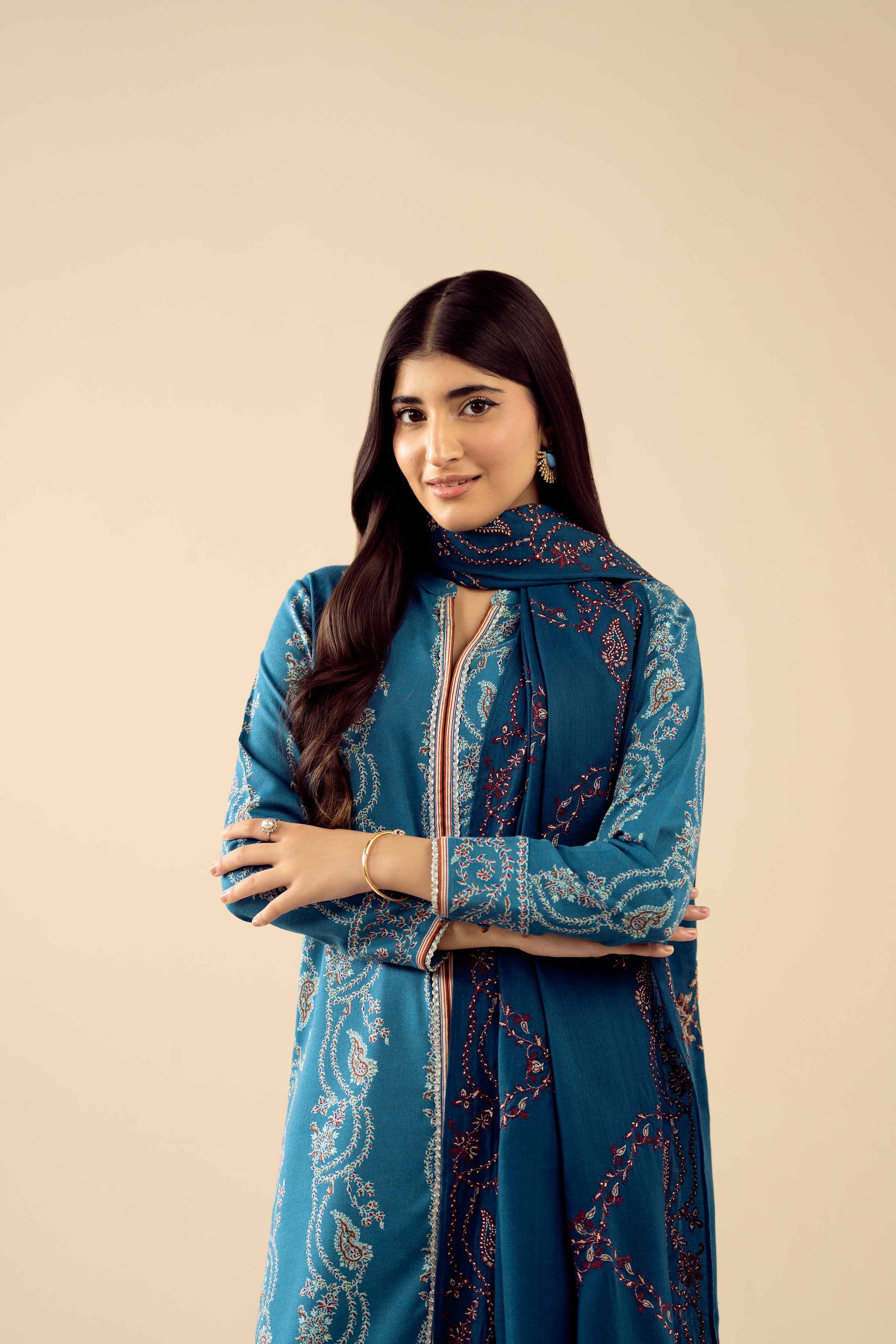 NishatUK - Blue Embroidered Karandi 3-piece ready to wear Suit