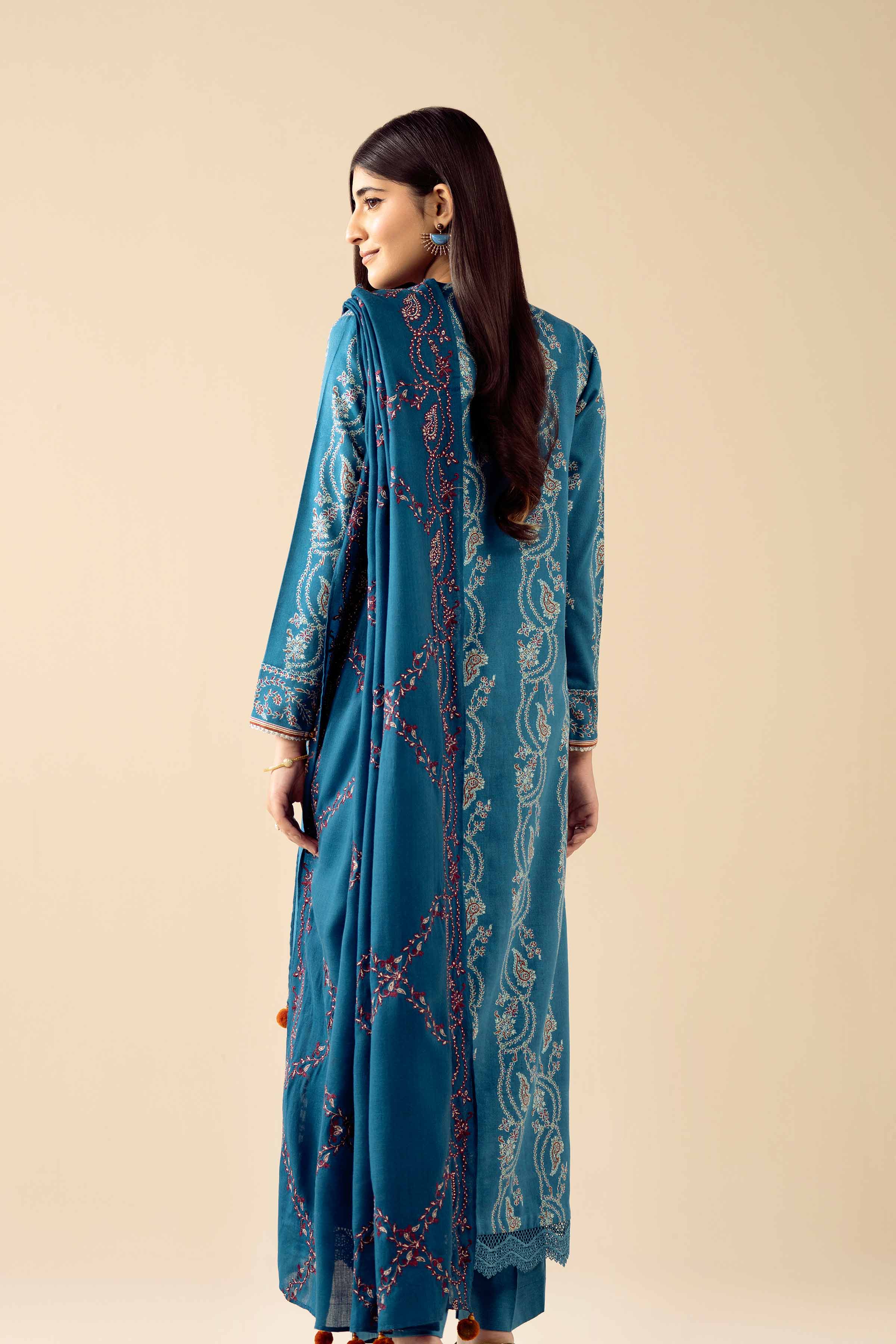 NishatUK - Blue Embroidered Karandi 3-piece ready to wear Suit