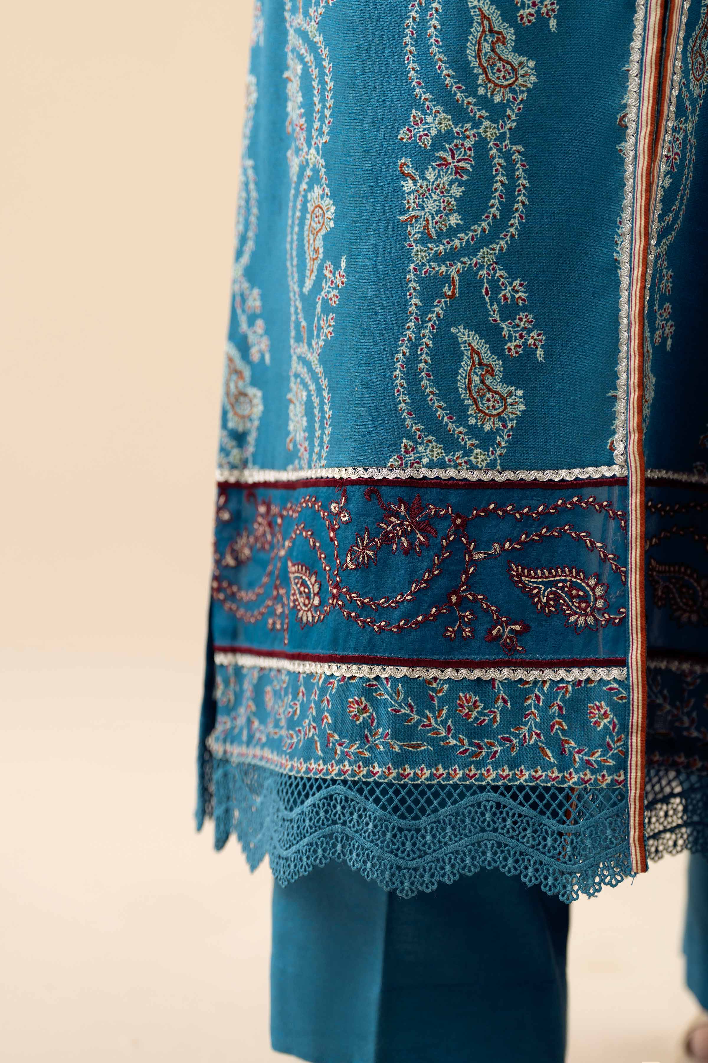NishatUK - Blue Embroidered Karandi 3-piece ready to wear Suit
