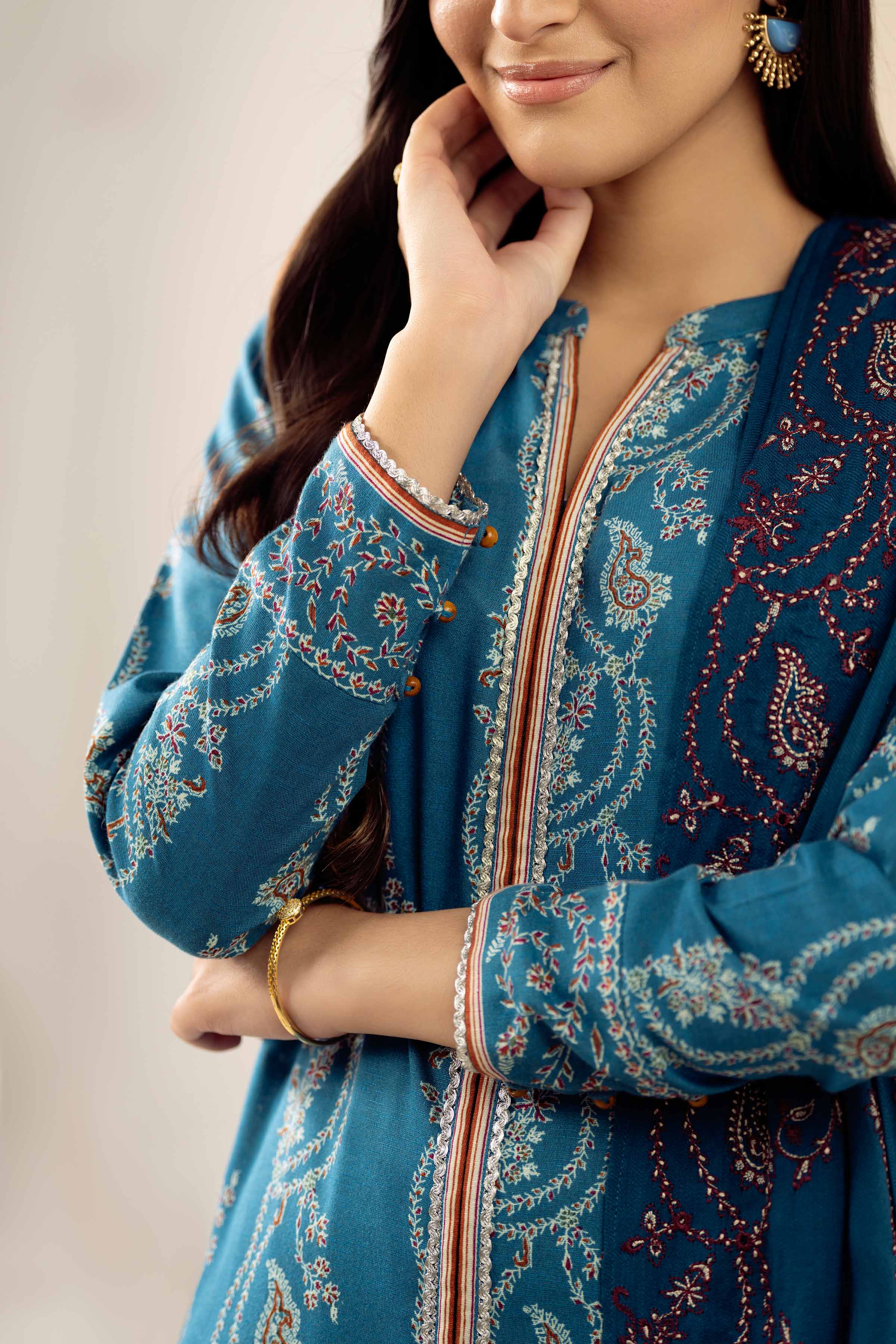 NishatUK - Blue Embroidered Karandi 3-piece ready to wear Suit
