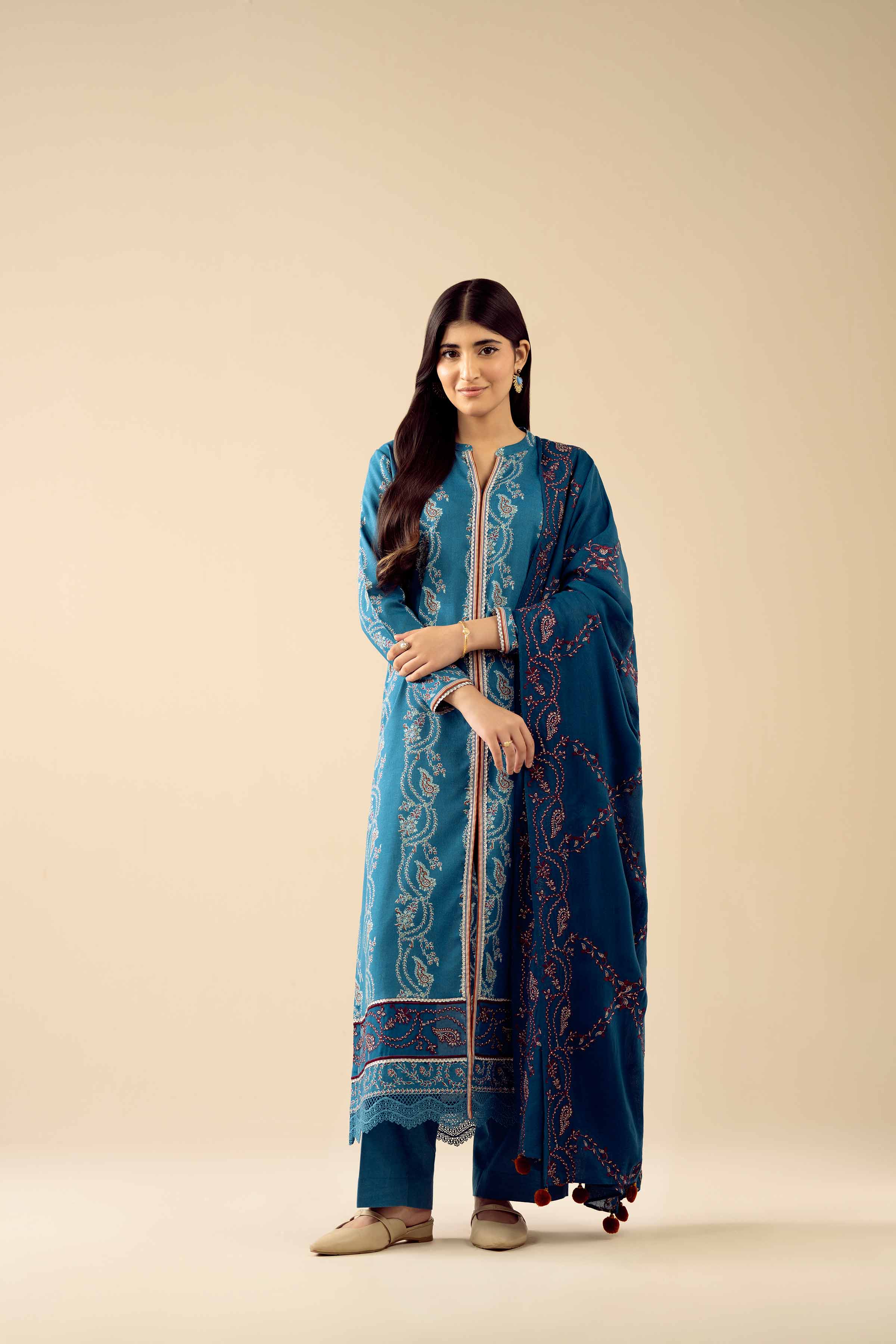 NishatUK - Blue Embroidered Karandi 3-piece ready to wear Suit