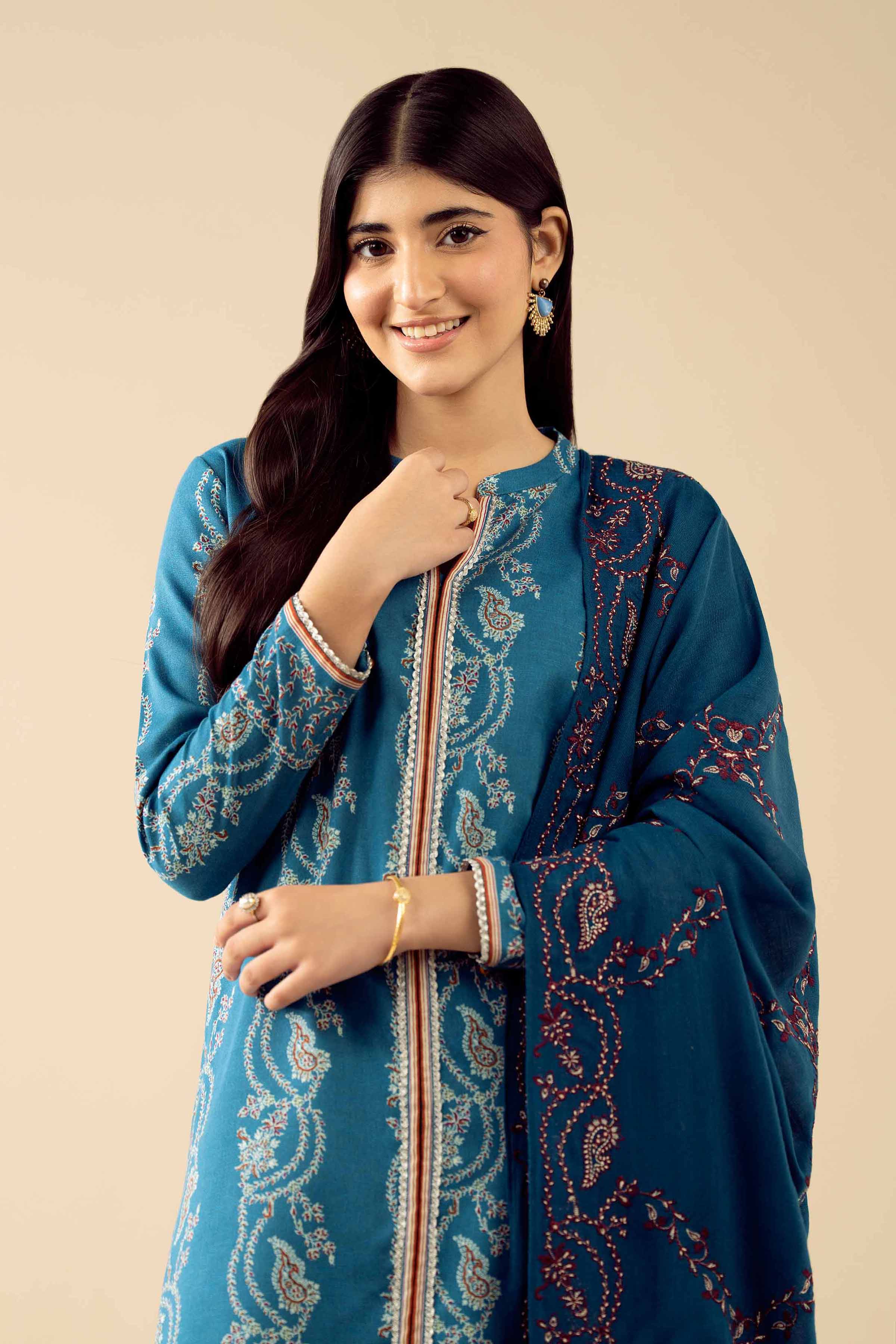 NishatUK - Blue Embroidered Karandi 3-piece ready to wear Suit