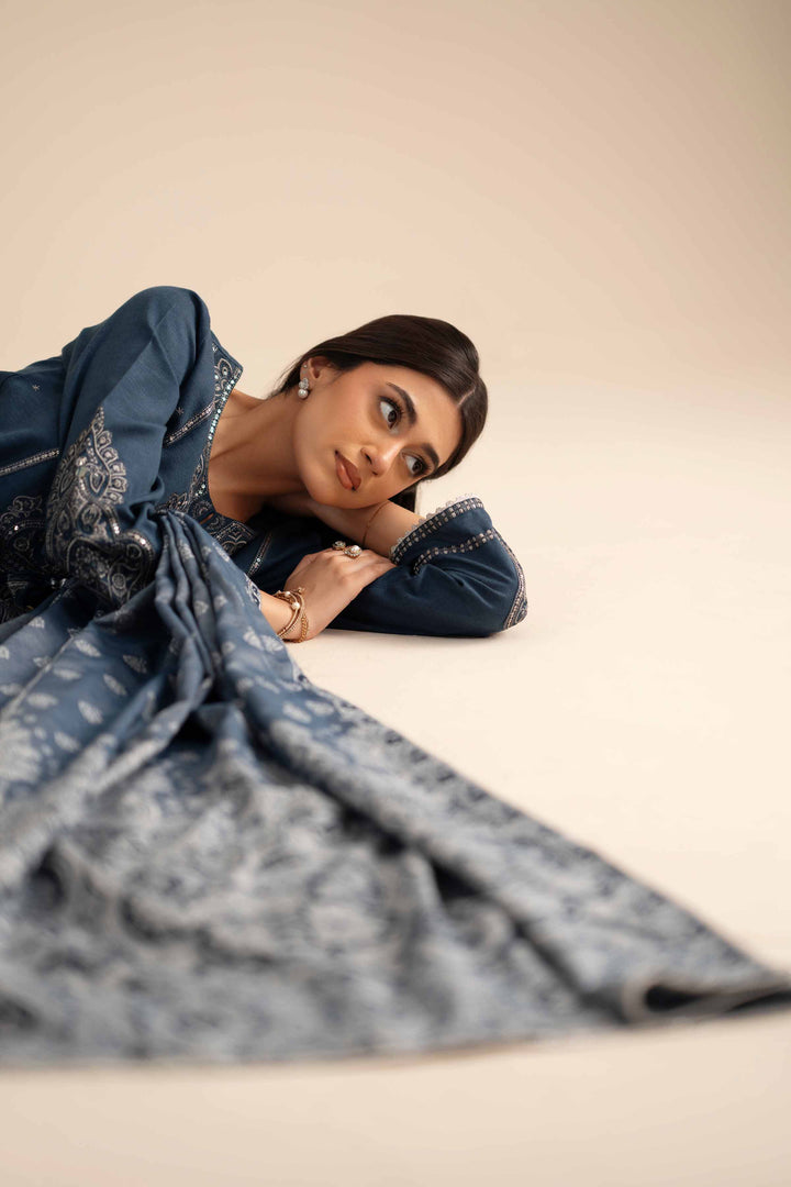 NishatUK - Blue Embroidered Karandi 3-piece ready to wear Suit