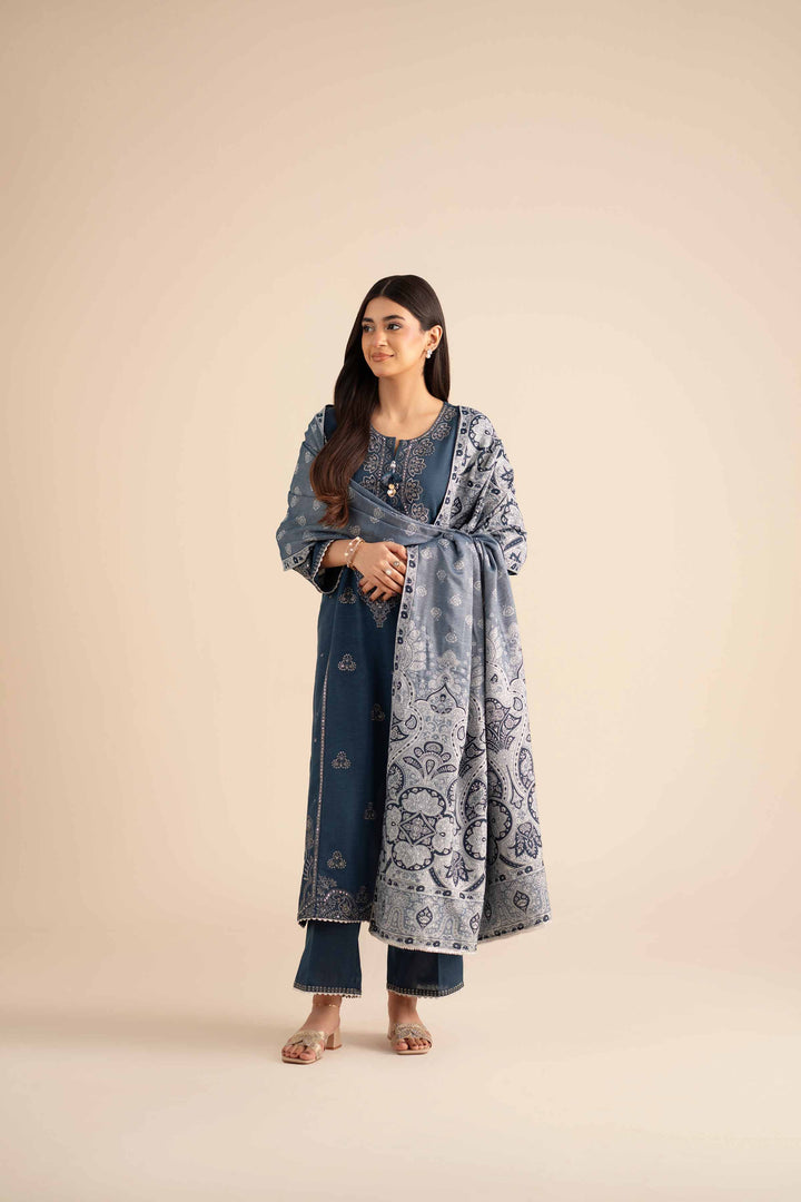 NishatUK - Blue Embroidered Karandi 3-piece ready to wear Suit