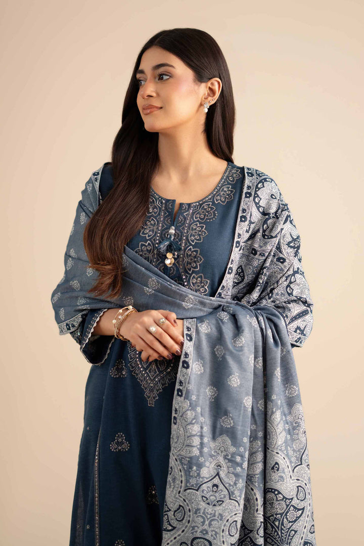 NishatUK - Blue Embroidered Karandi 3-piece ready to wear Suit