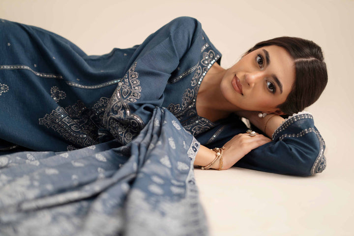 NishatUK - Blue Embroidered Karandi 3-piece ready to wear Suit