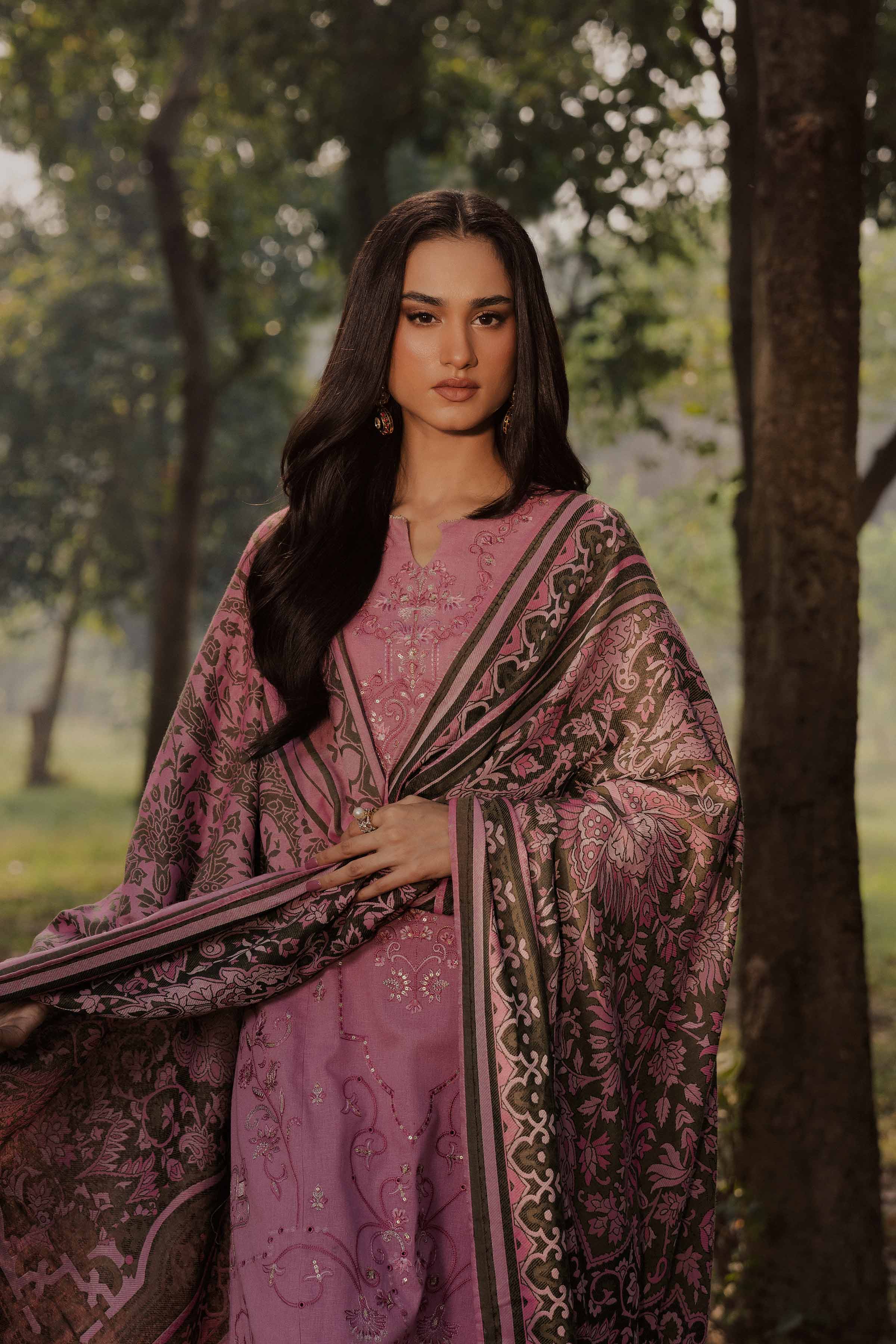NishatUK - Pink Embroidered Karandi 3-piece ready to wear Suit