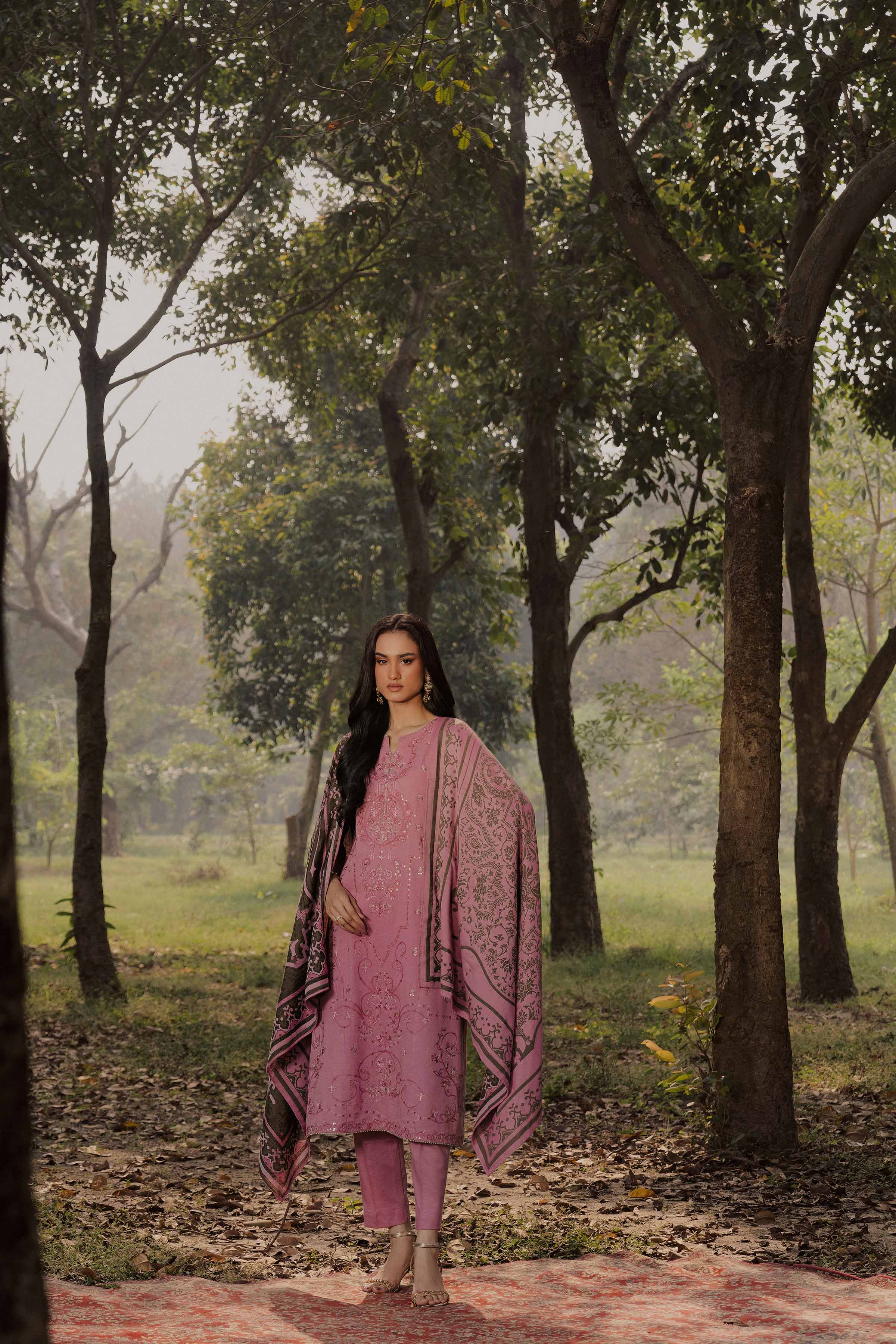 NishatUK - Pink Embroidered Karandi 3-piece ready to wear Suit
