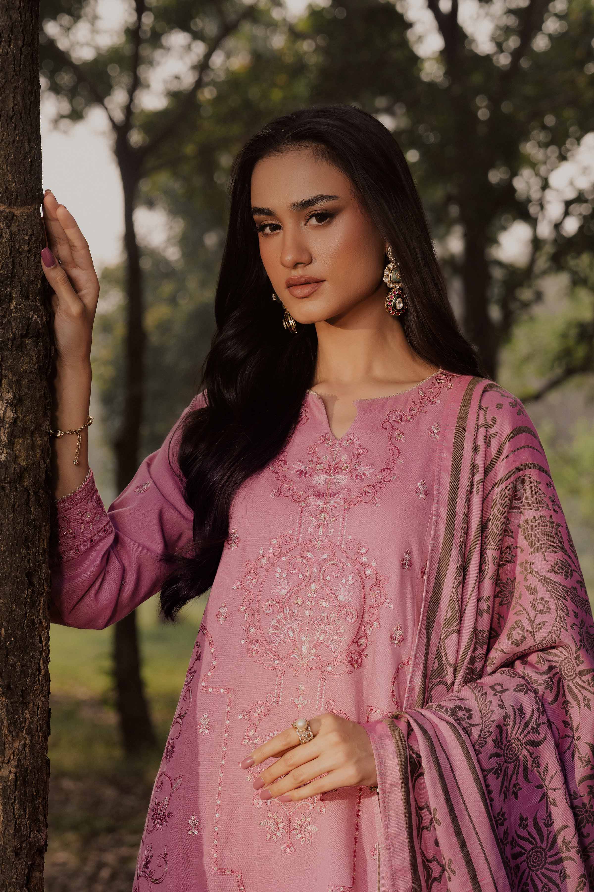NishatUK - Pink Embroidered Karandi 3-piece ready to wear Suit