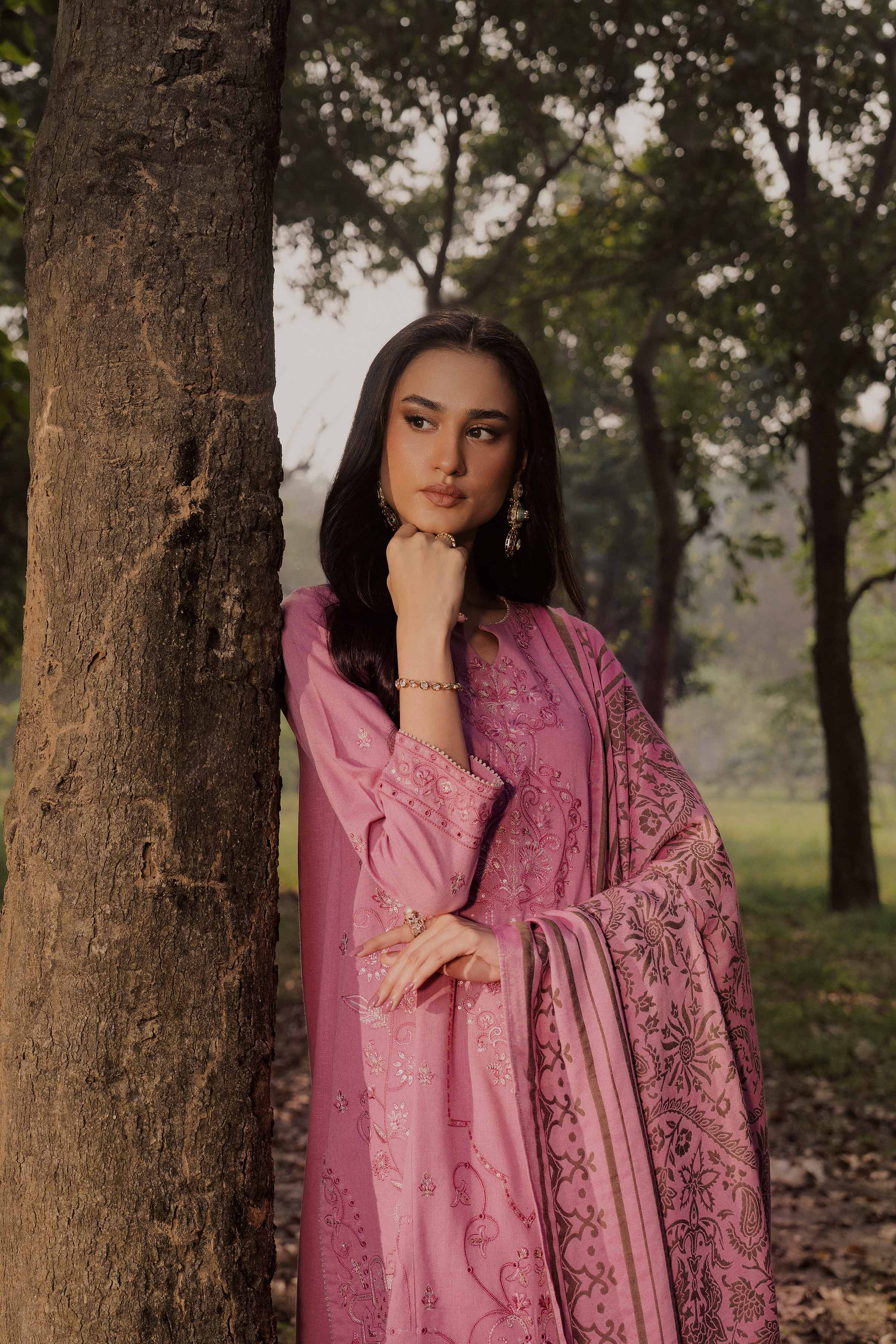 NishatUK - Pink Embroidered Karandi 3-piece ready to wear Suit