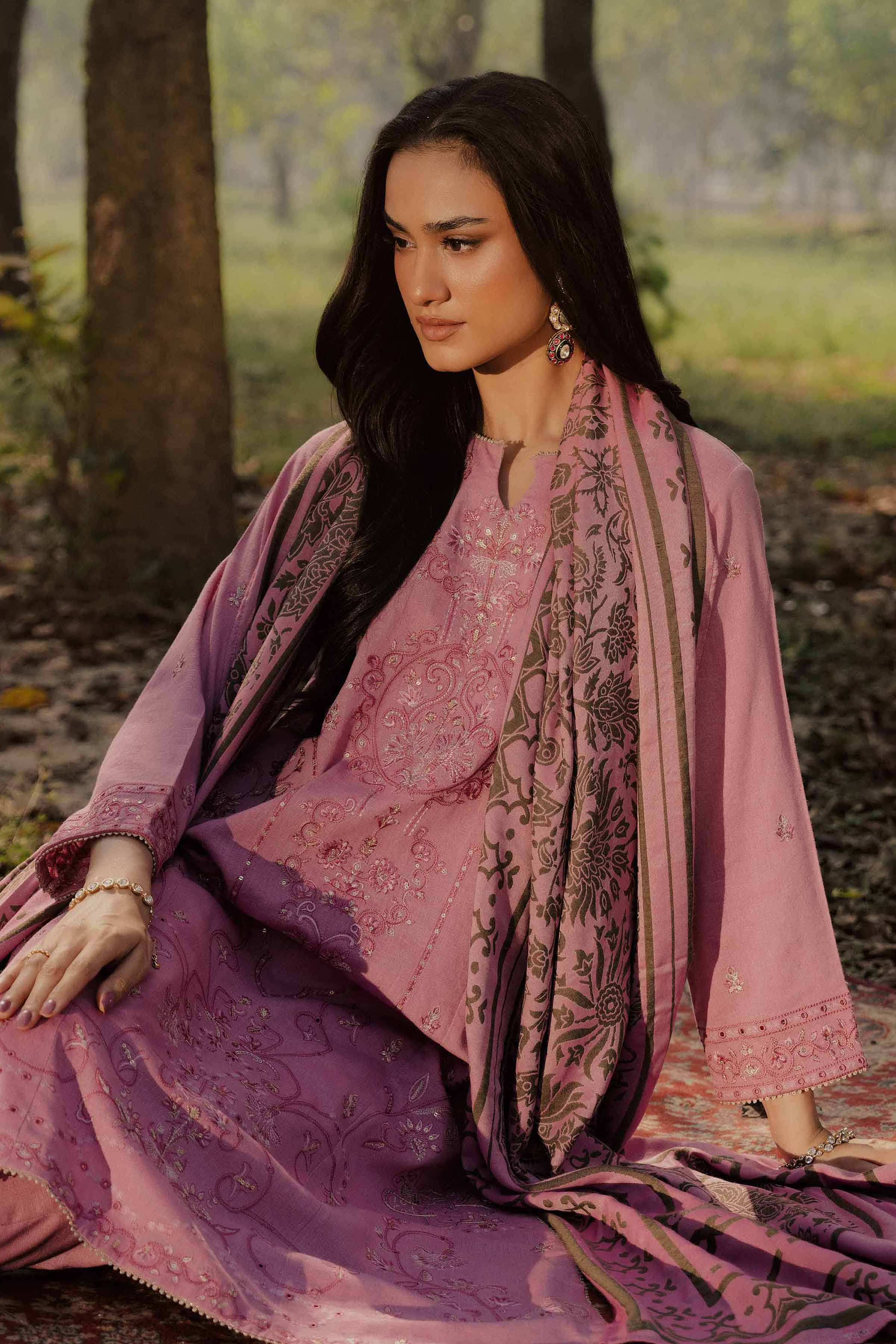 NishatUK - Pink Embroidered Karandi 3-piece ready to wear Suit