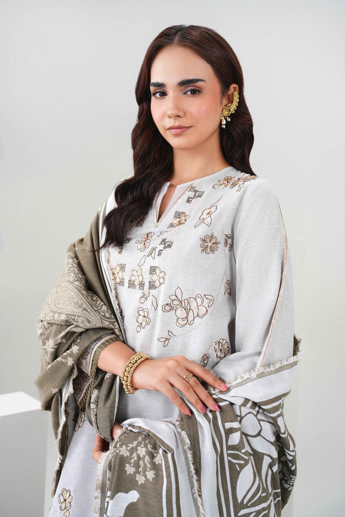 Nishat UK - Grey Embroidered Karandi 3 Pieces ready to wear Suit