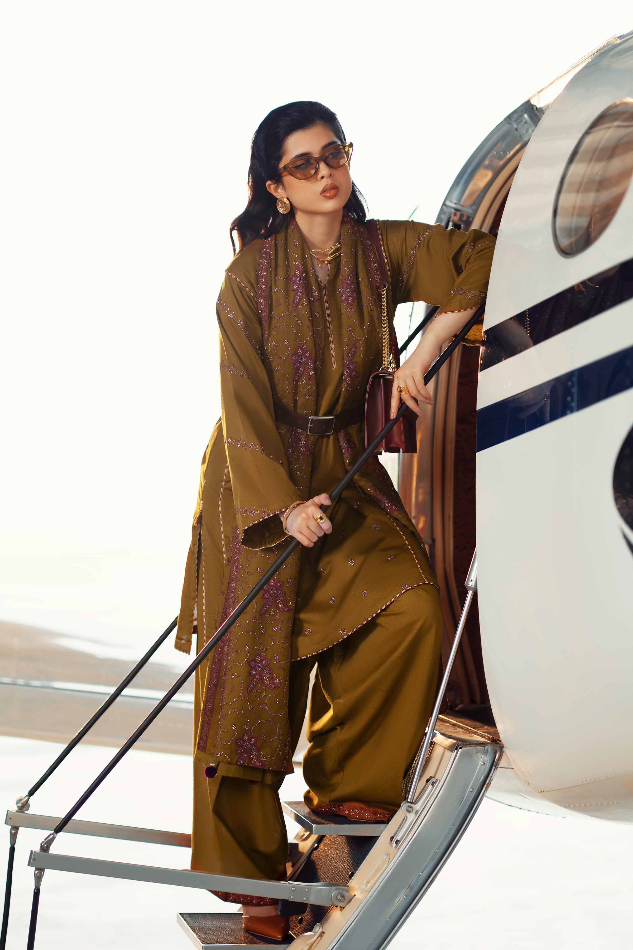 NishatUK - Olive Embroidered  Karandi 3-piece ready to wear Suit