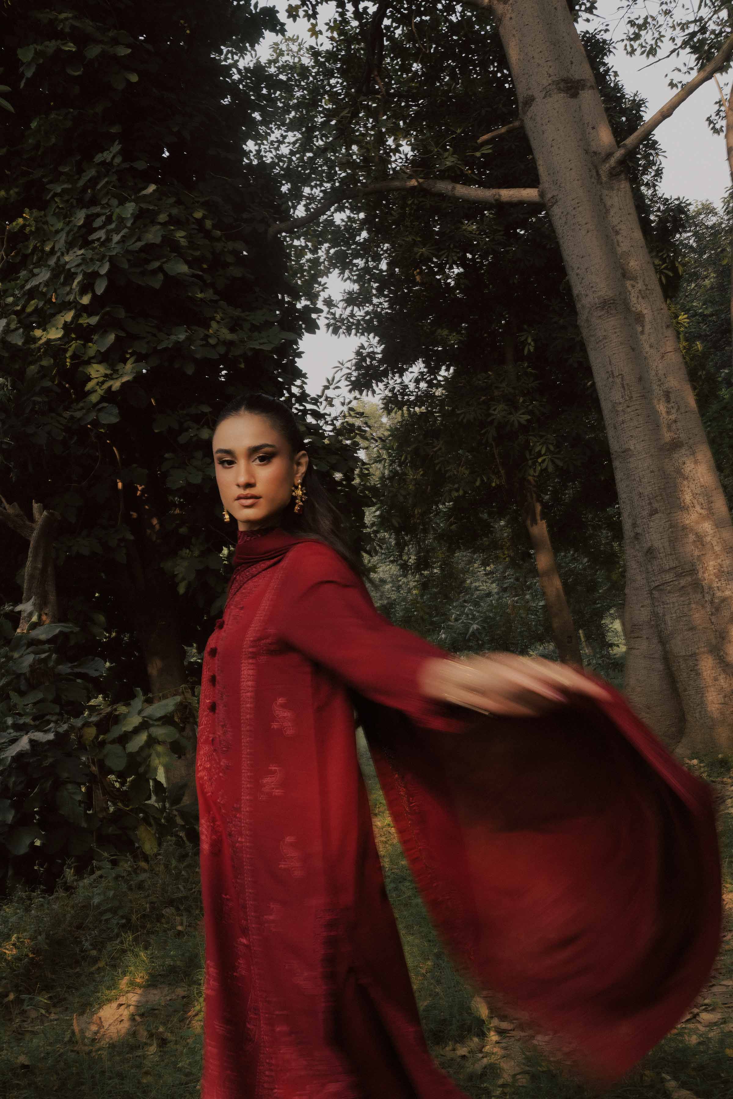 NishatUK - Red Embroidered Karandi 3-piece ready to wear suit