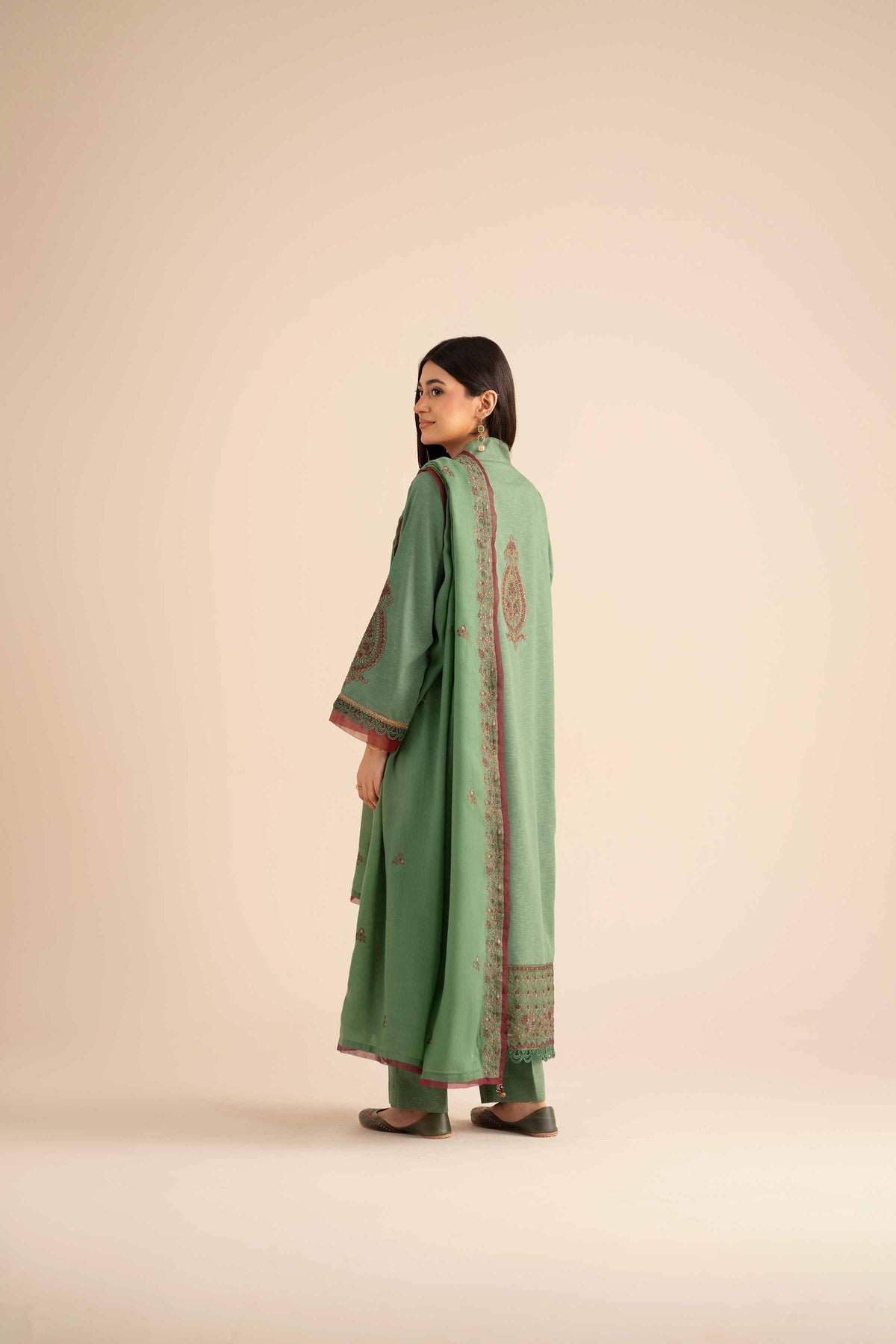 Nishat UK - Green Embroidered Karandi 3 Pieces ready to wear Suit