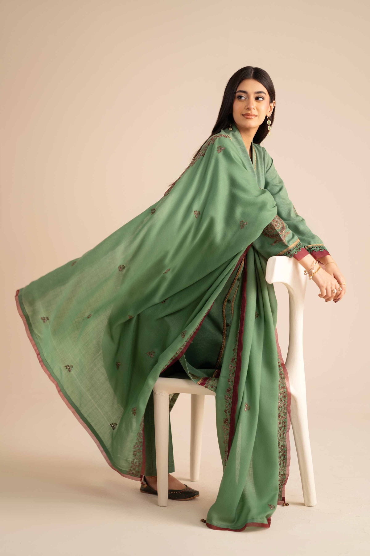 Nishat UK - Green Embroidered Karandi 3 Pieces ready to wear Suit