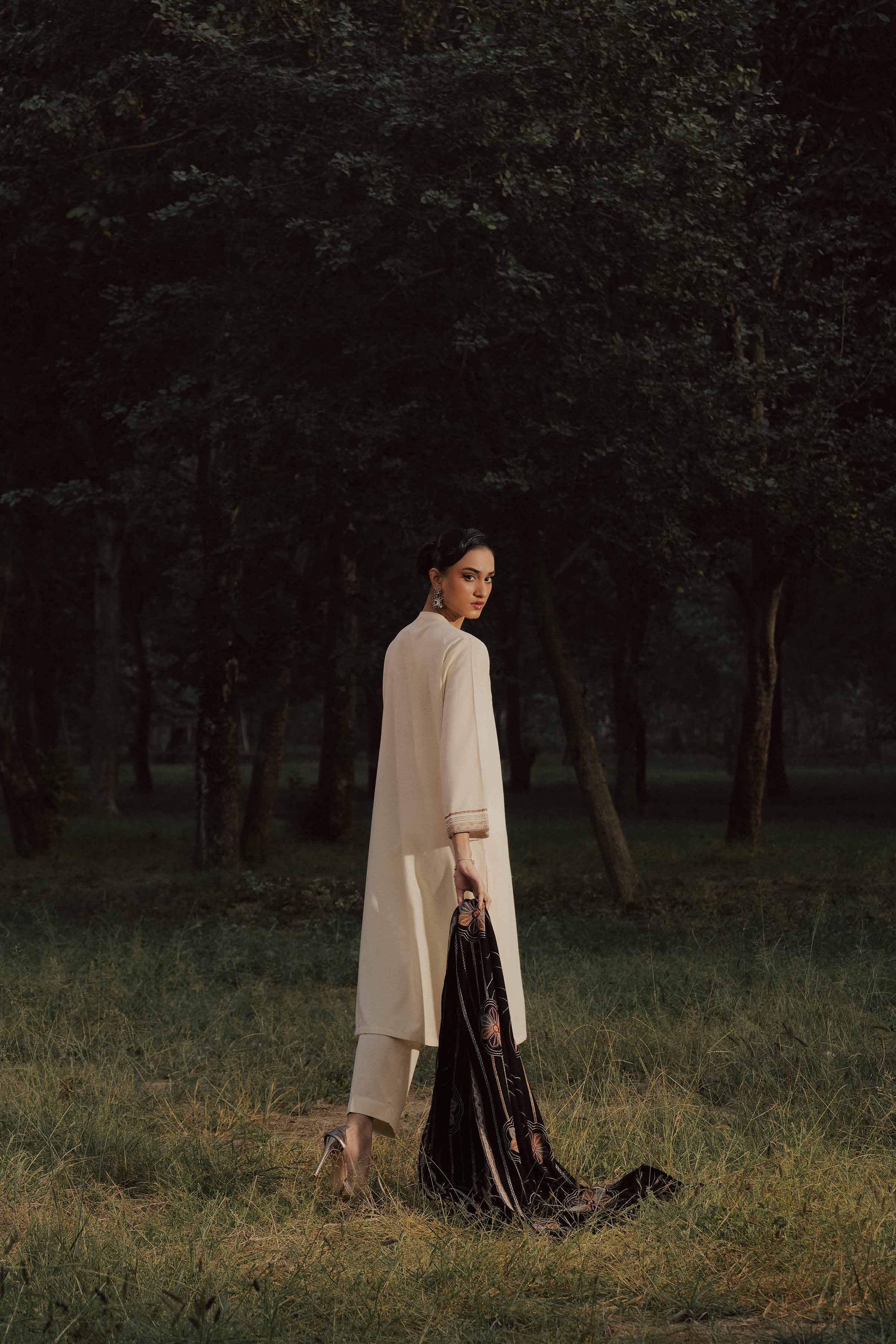 NishatUK - White Embroidered Karandi 3-piece ready to wear suit