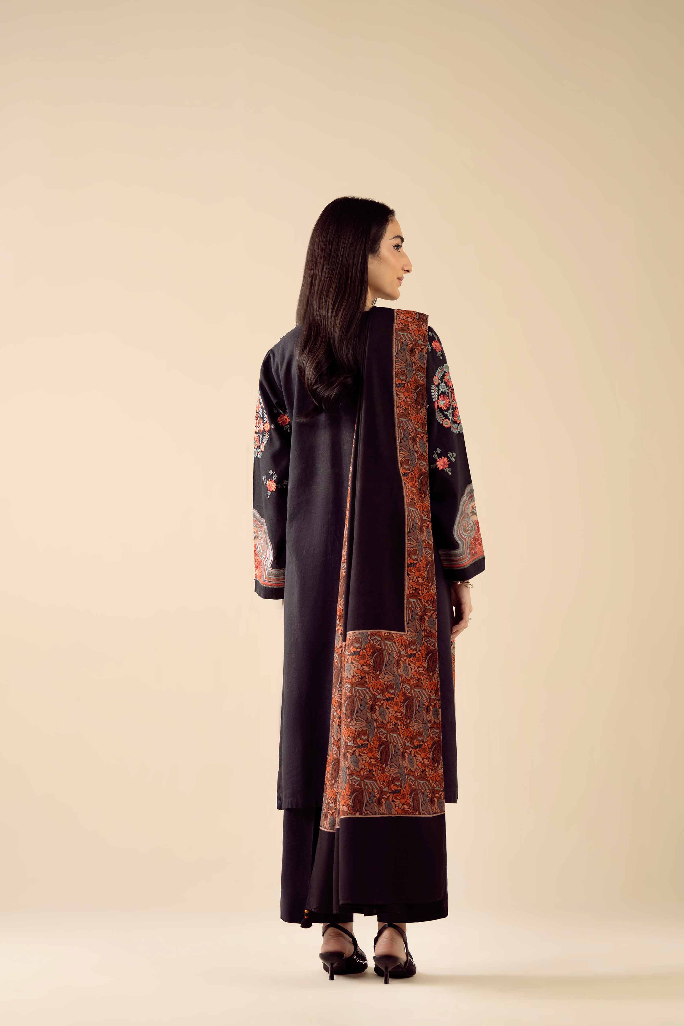 NishatUK - Black Embroidered Karandi 3-piece ready to wear suit