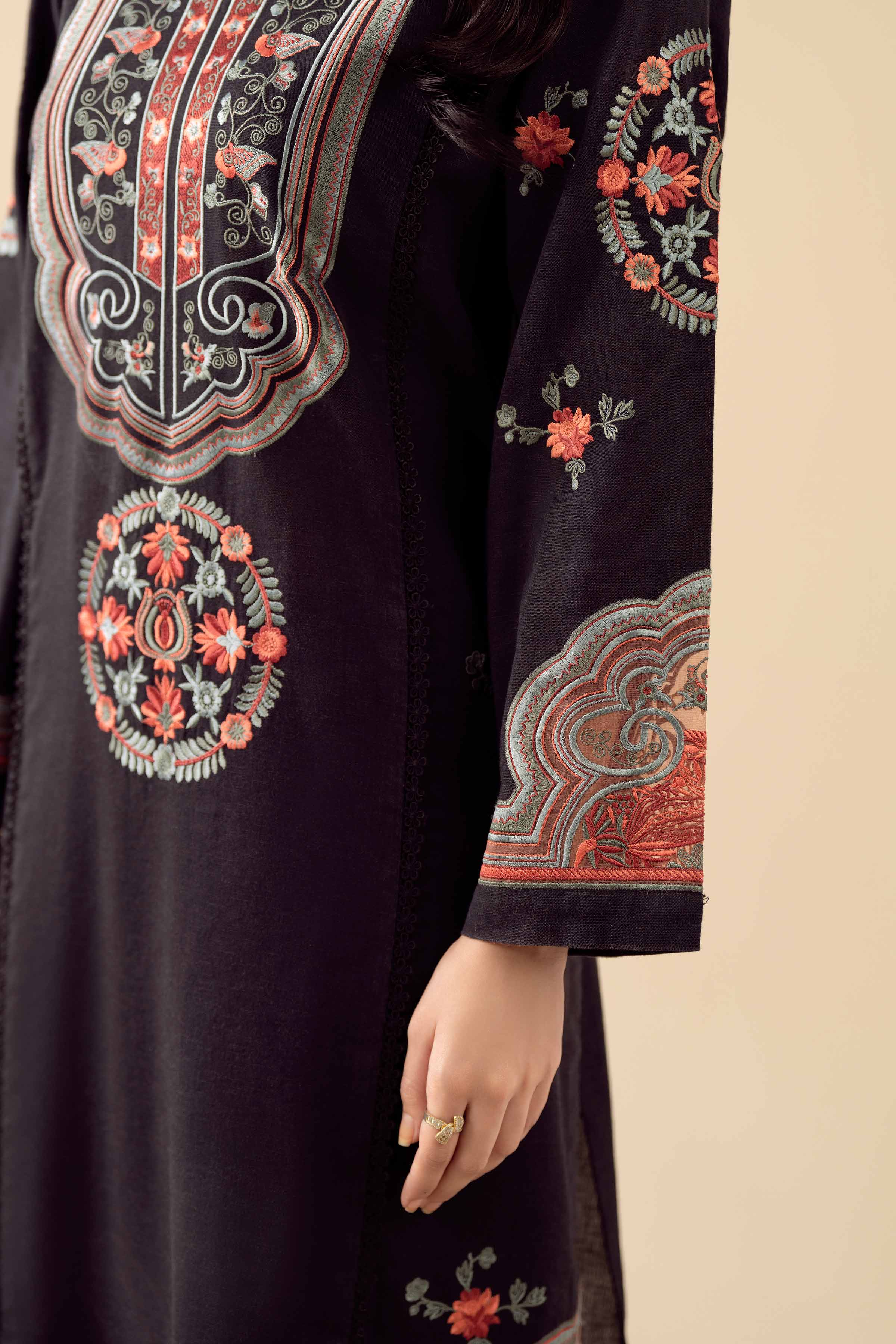 NishatUK - Black Embroidered Karandi 3-piece ready to wear suit