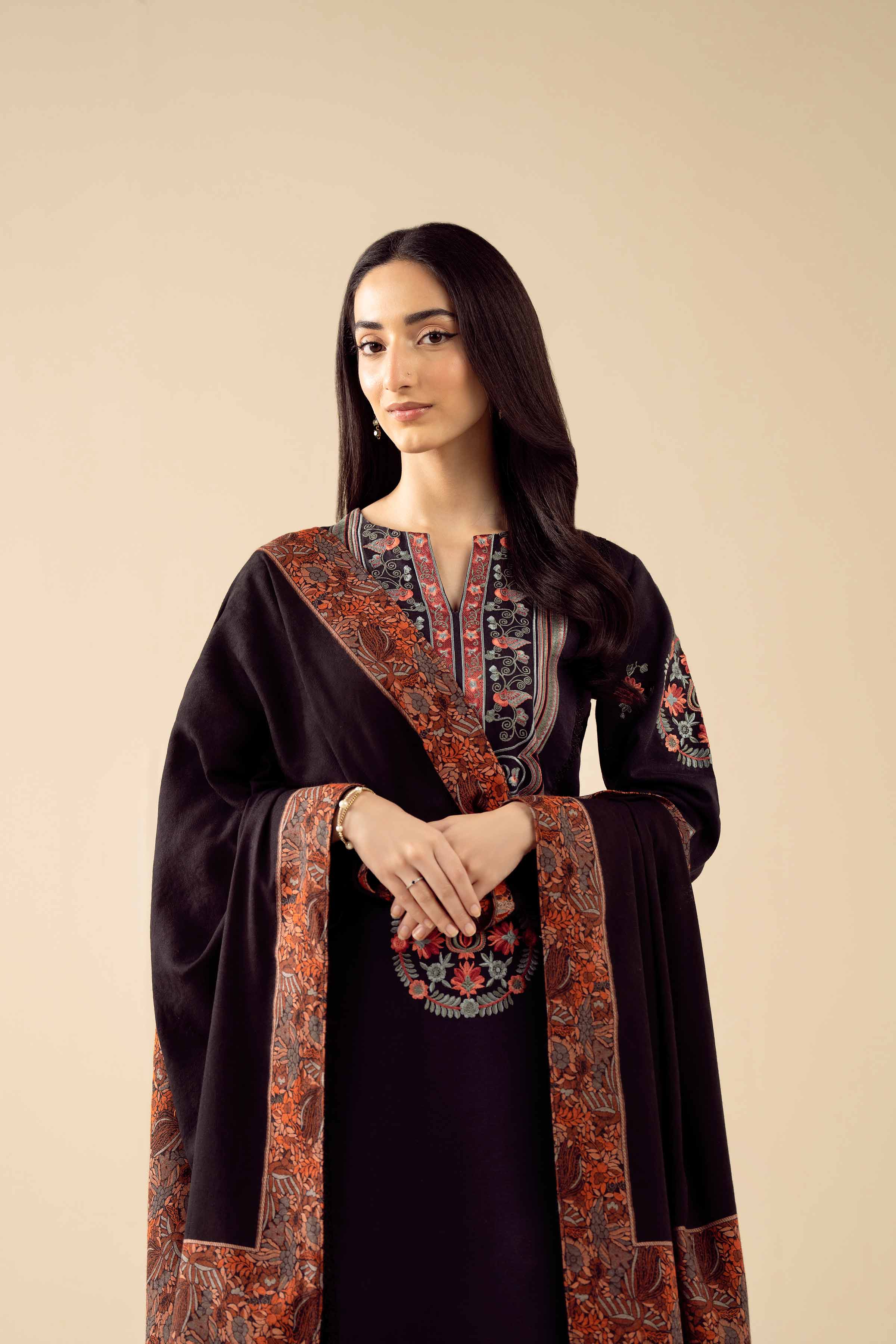 NishatUK - Black Embroidered Karandi 3-piece ready to wear suit