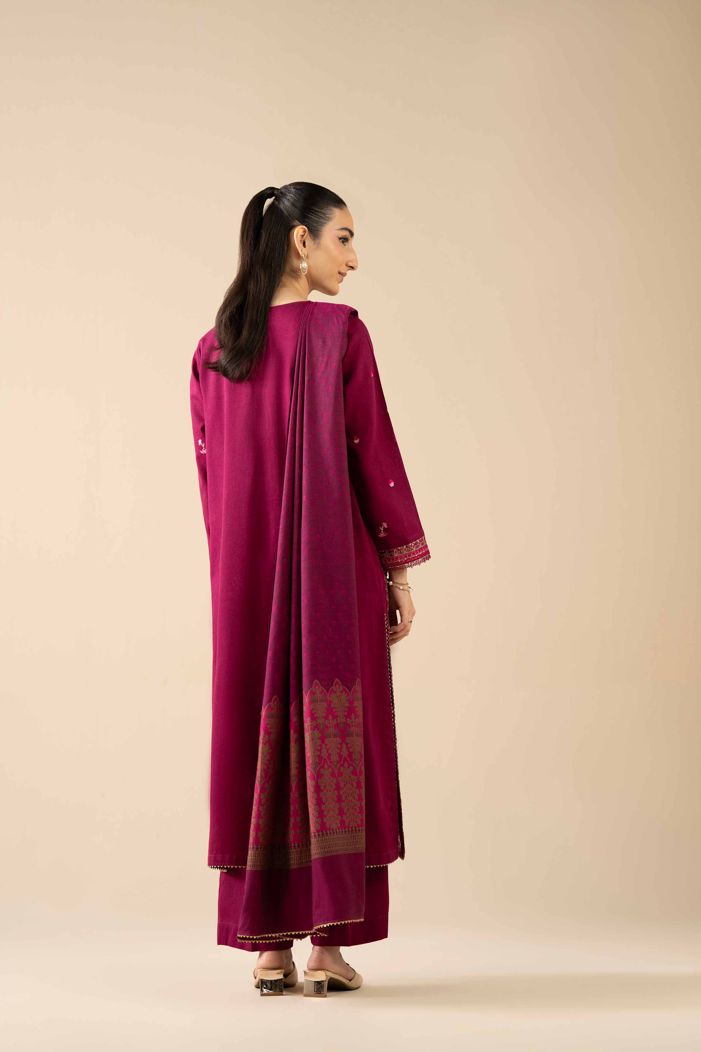 NishatUK - Pink Embroidered Karandi 3-piece ready to wear suit