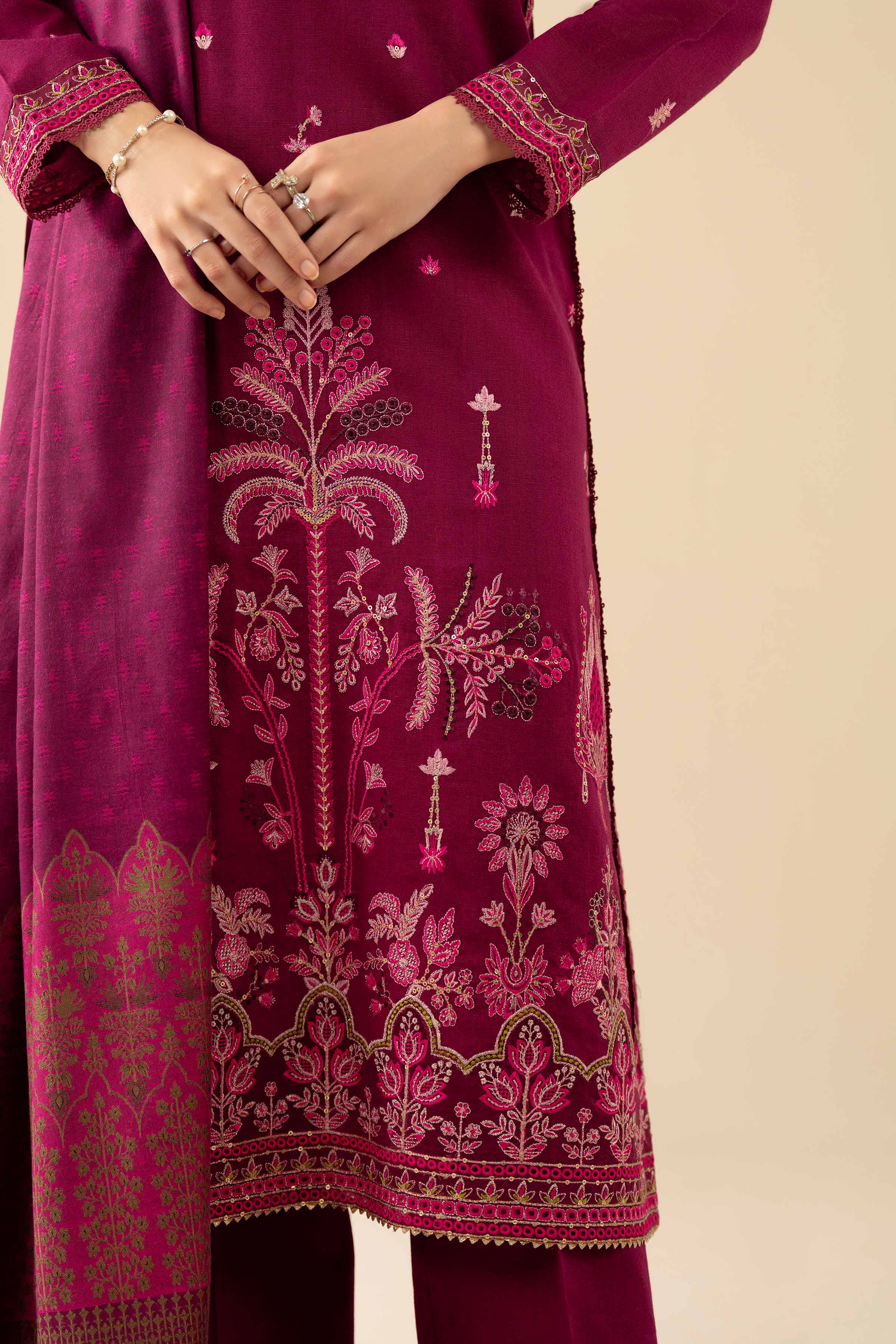 NishatUK - Pink Embroidered Karandi 3-piece ready to wear suit