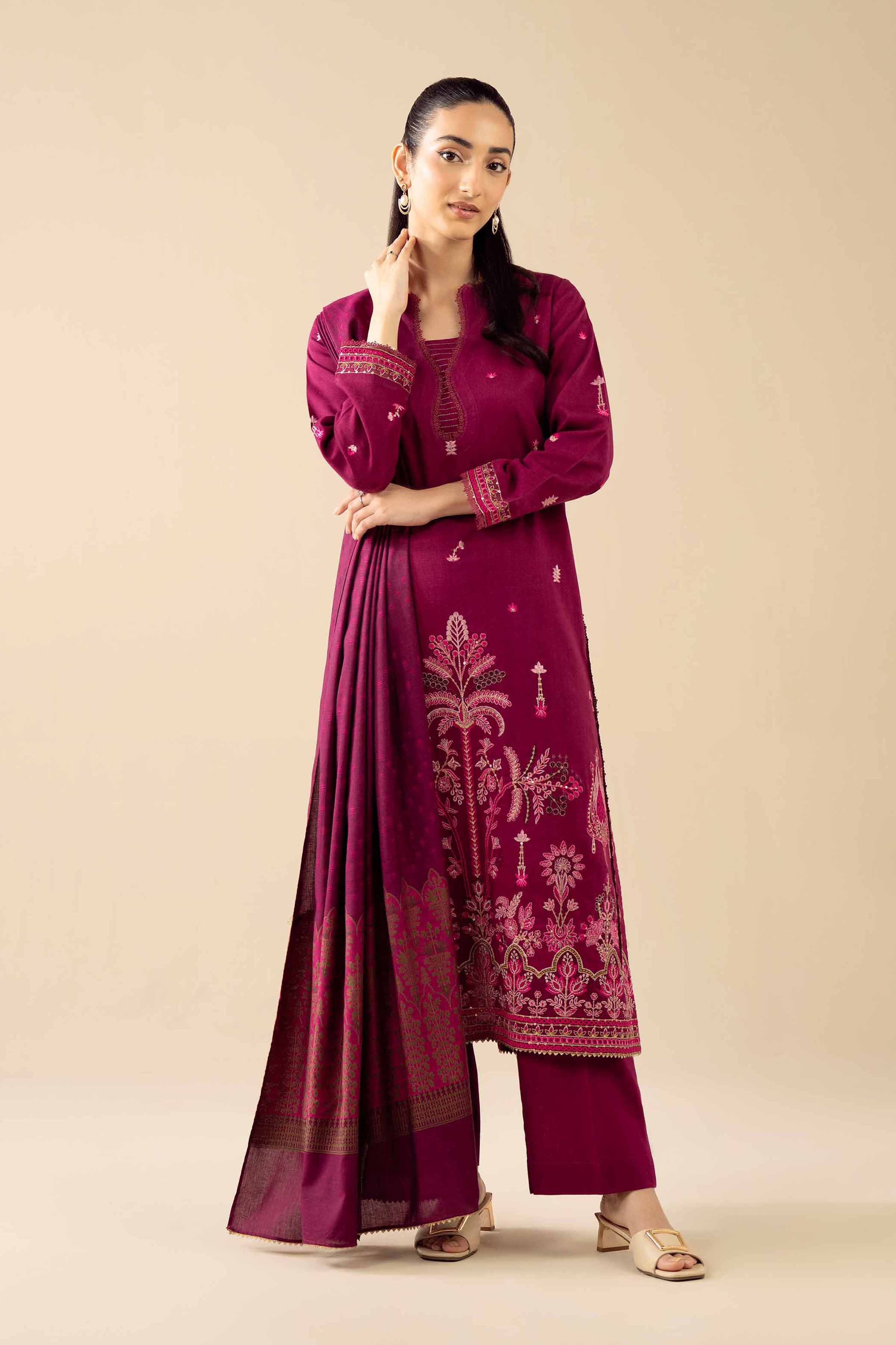 NishatUK - Pink Embroidered Karandi 3-piece ready to wear suit