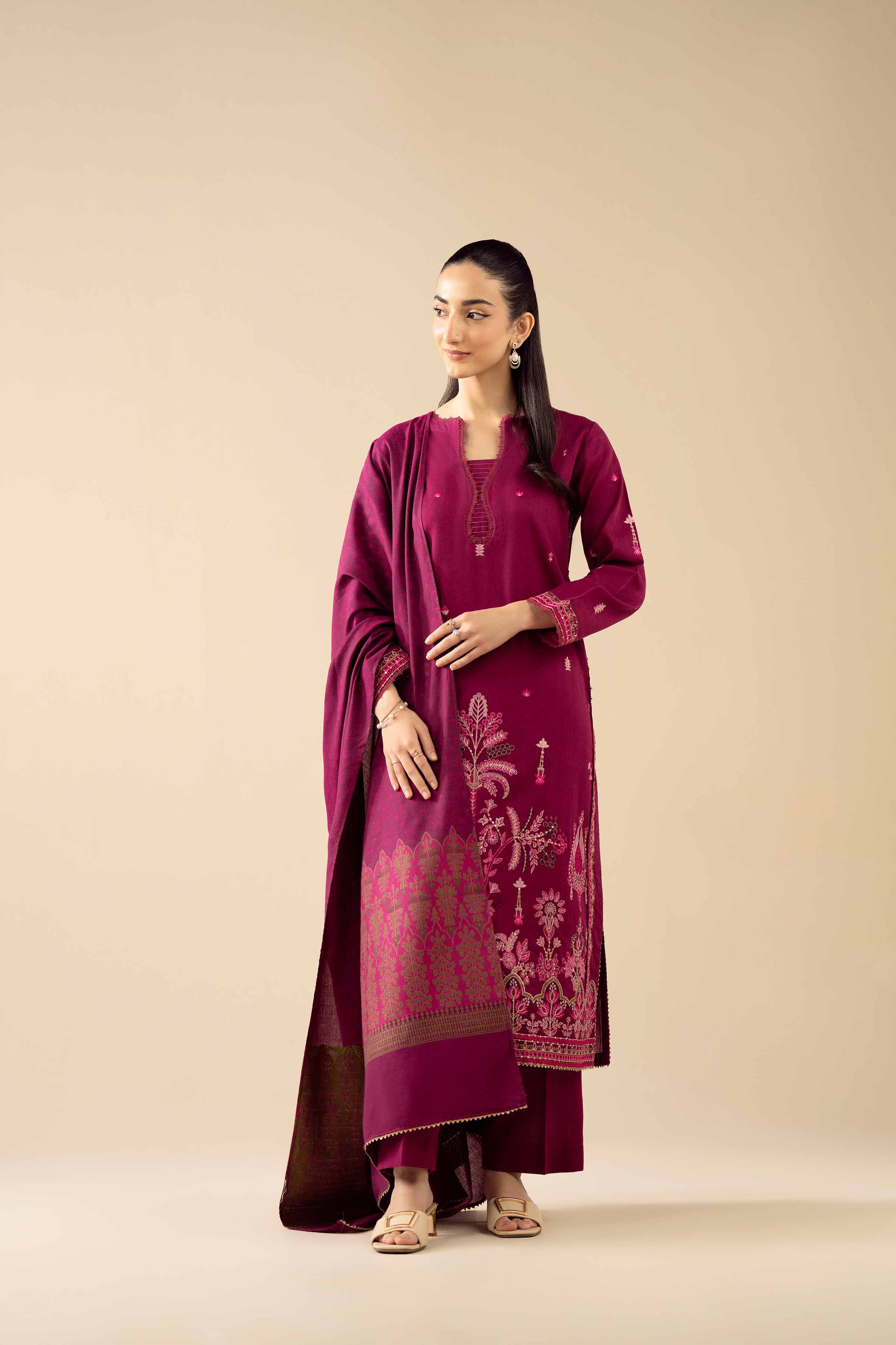 NishatUK - Pink Embroidered Karandi 3-piece ready to wear suit