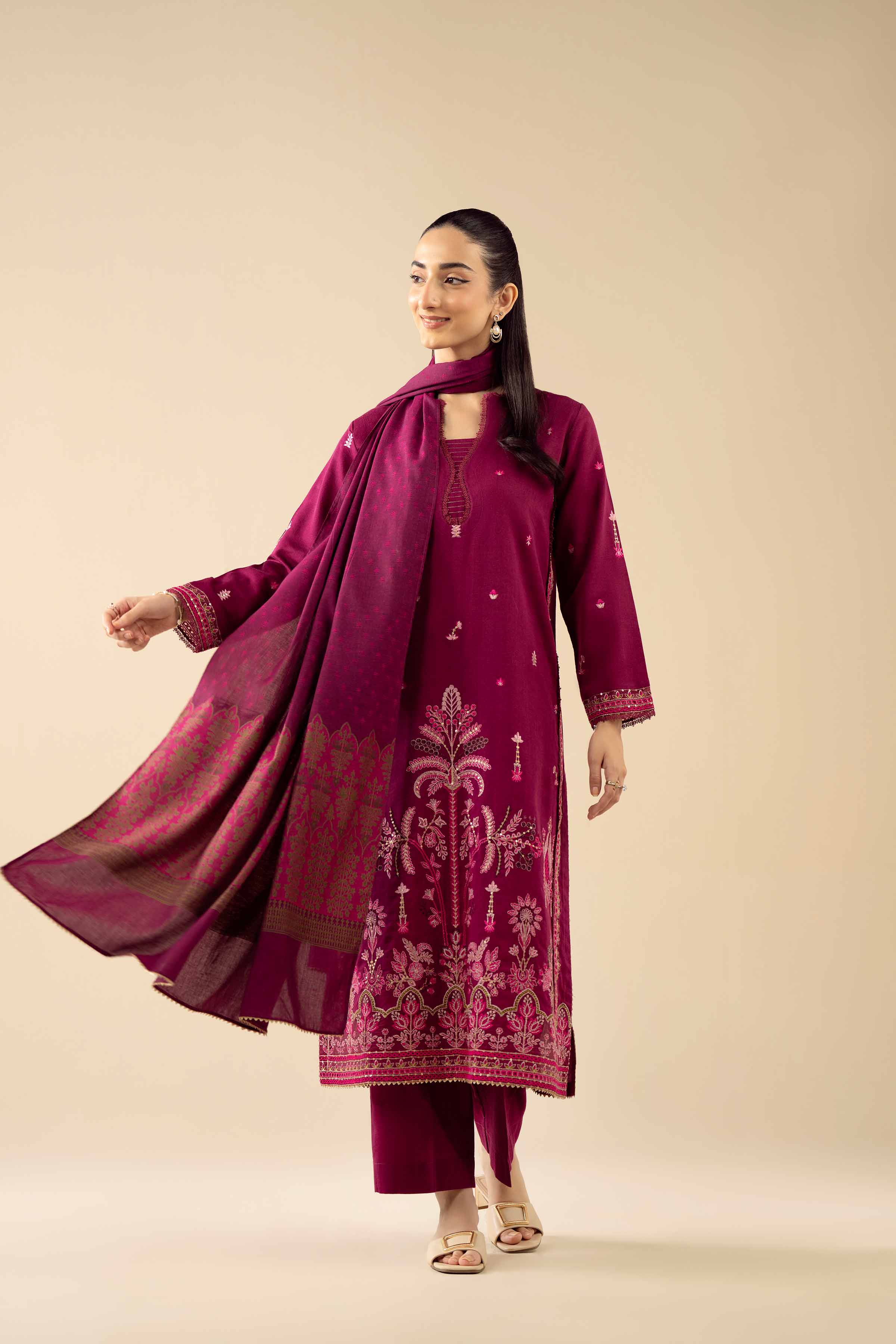 NishatUK - Pink Embroidered Karandi 3-piece ready to wear suit