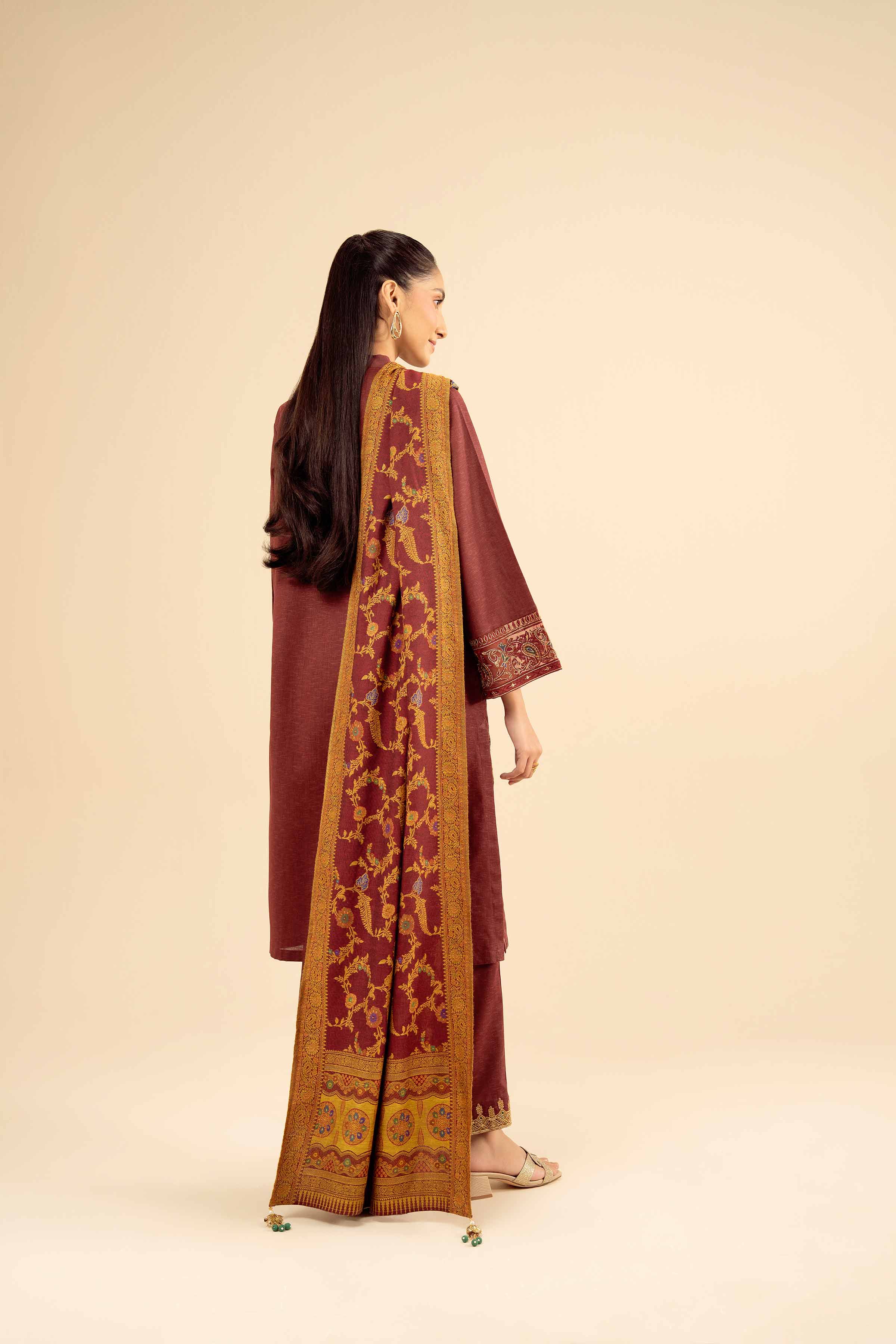 NishatUK - Maroon Embroidered  Karandi 3-piece ready to wear Suit