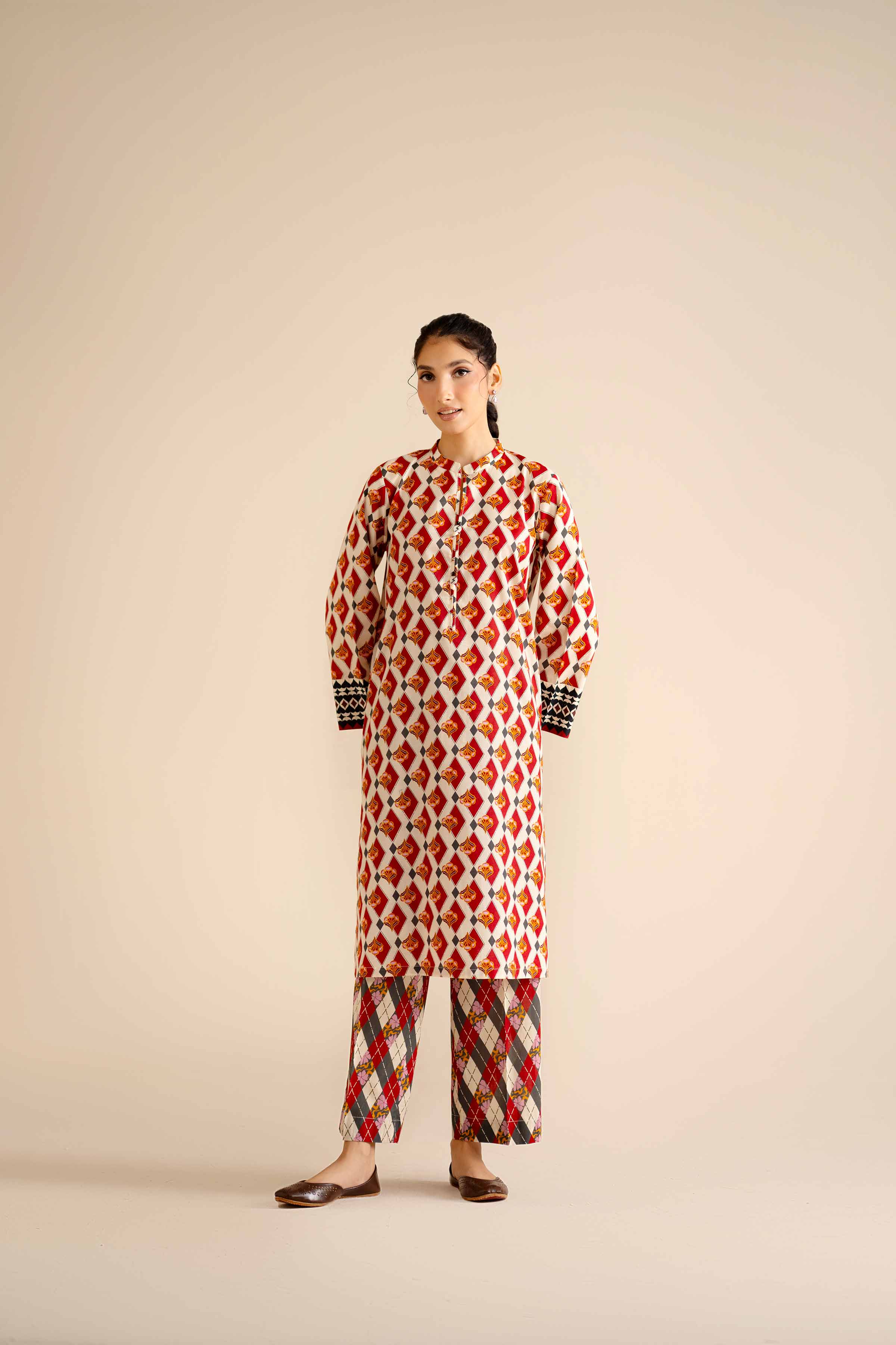 NishatUK - Red Printed Cambric 2-piece ready to wear Dress