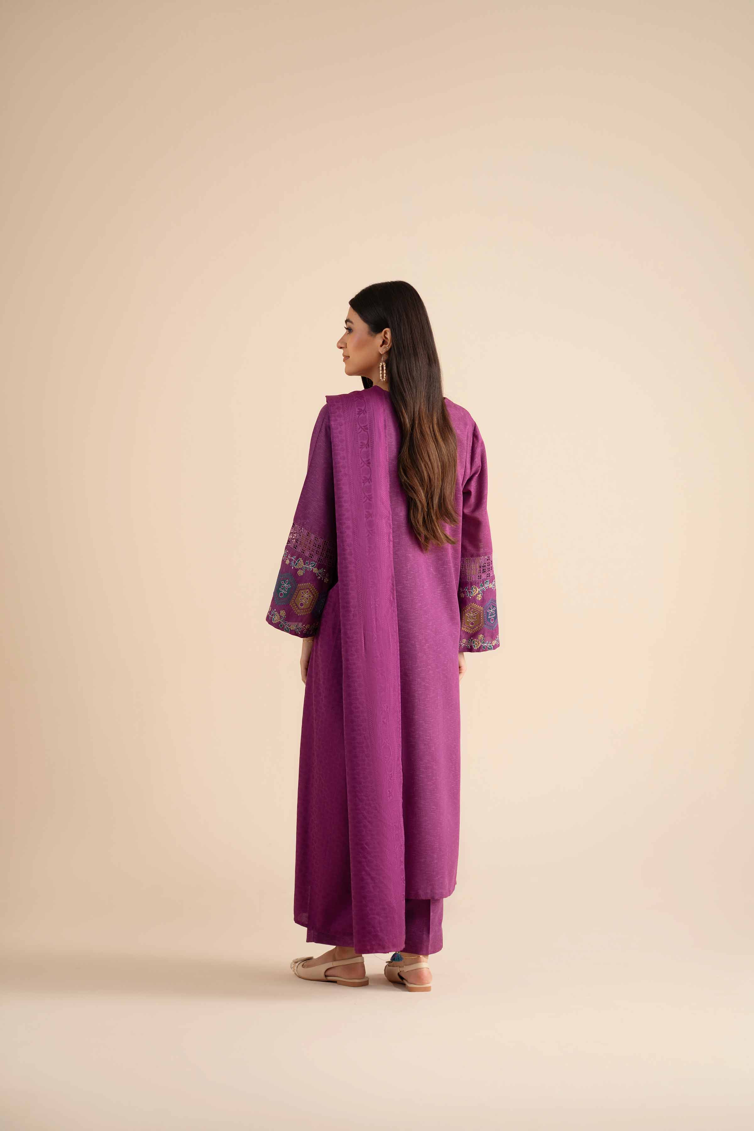 NishatUK - Plum Embroidered  Karandi 3-piece ready to wear Suit