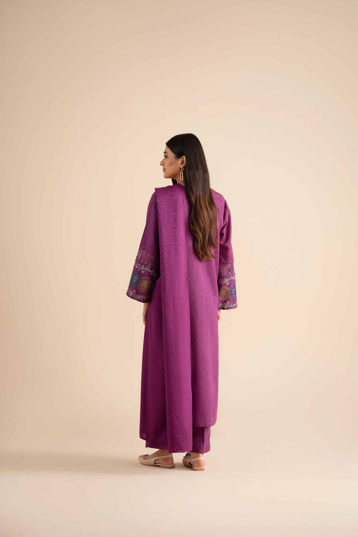 NishatUK - Plum Embroidered  Karandi 3-piece ready to wear Suit