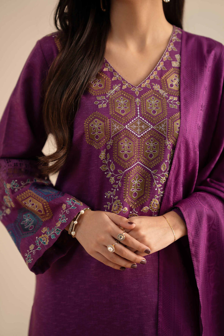 NishatUK - Plum Embroidered  Karandi 3-piece ready to wear Suit