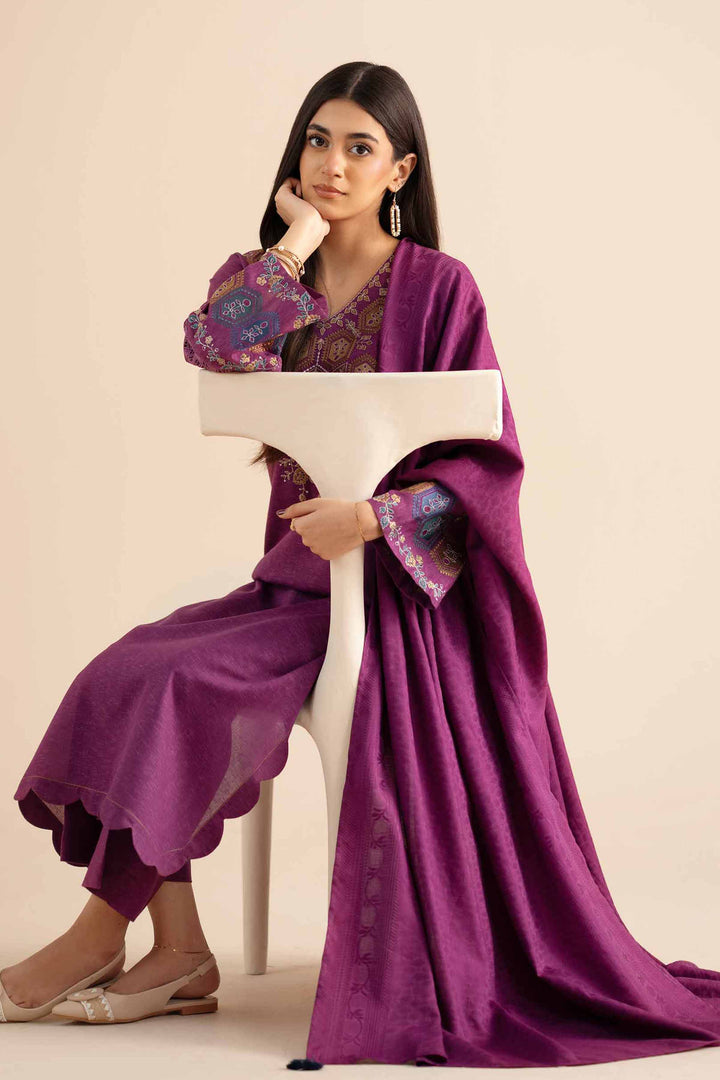 NishatUK - Plum Embroidered  Karandi 3-piece ready to wear Suit