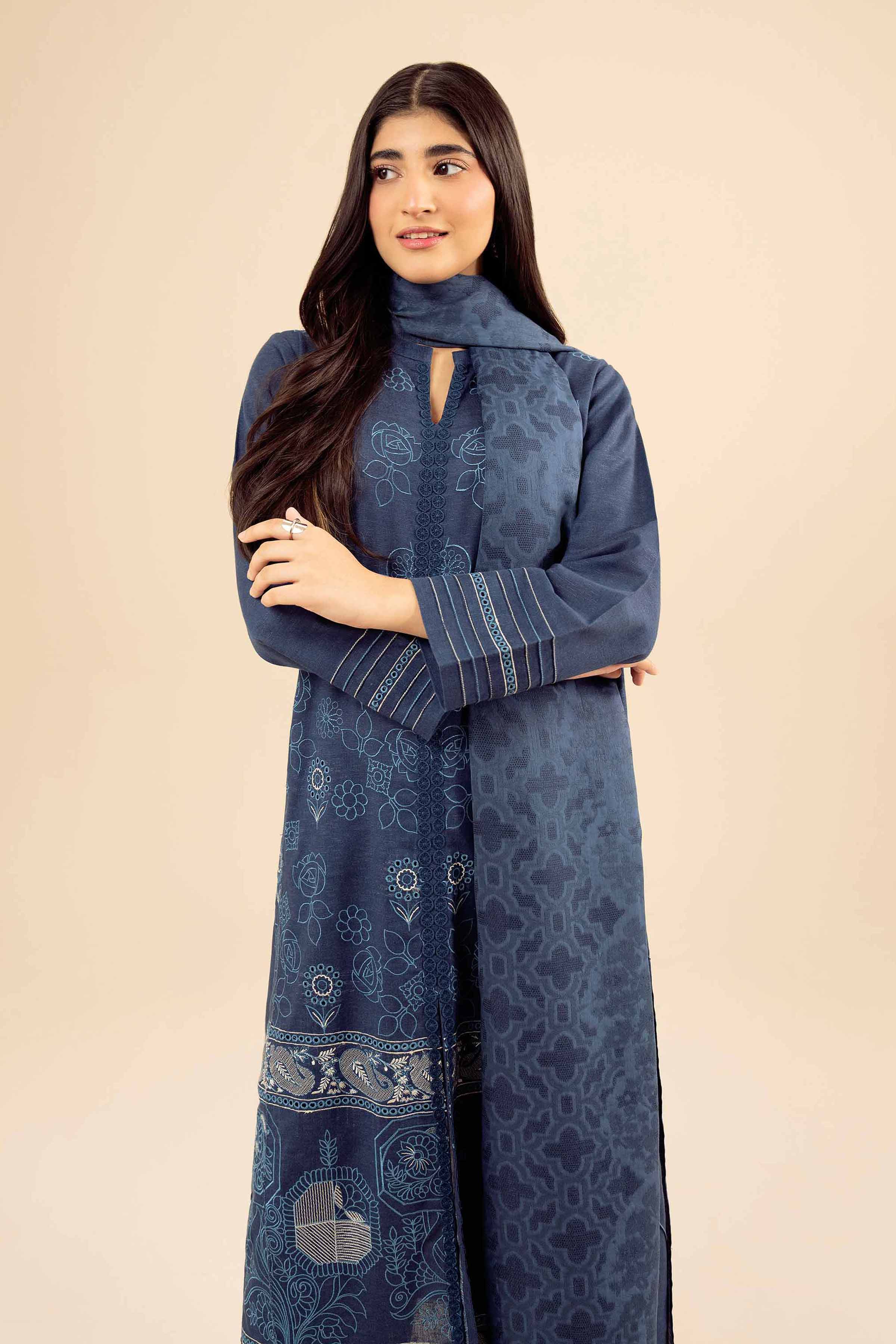 NishatUK - Blue Embroidered Karandi 3-piece ready to wear Suit