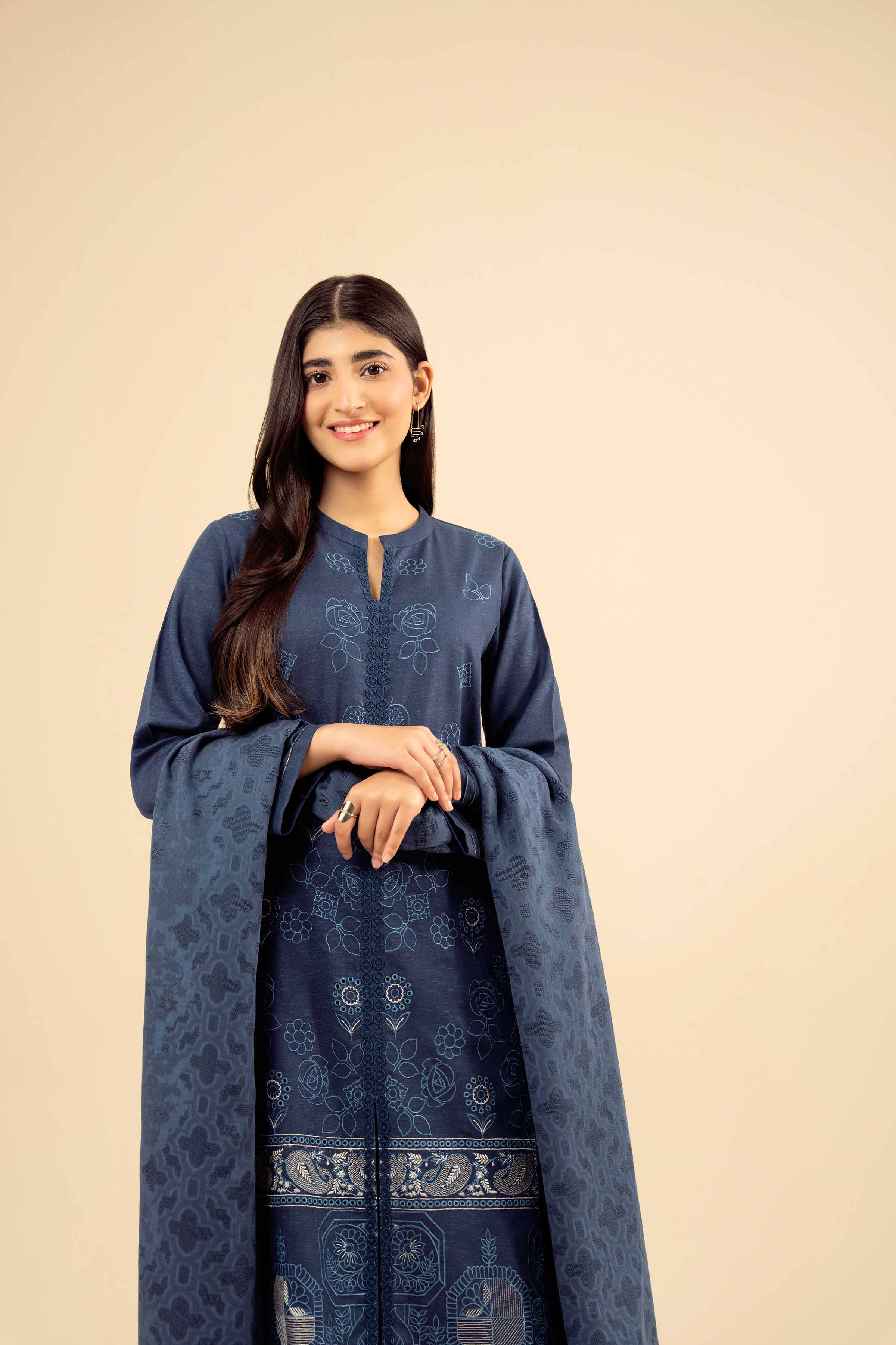NishatUK - Blue Embroidered Karandi 3-piece ready to wear Suit