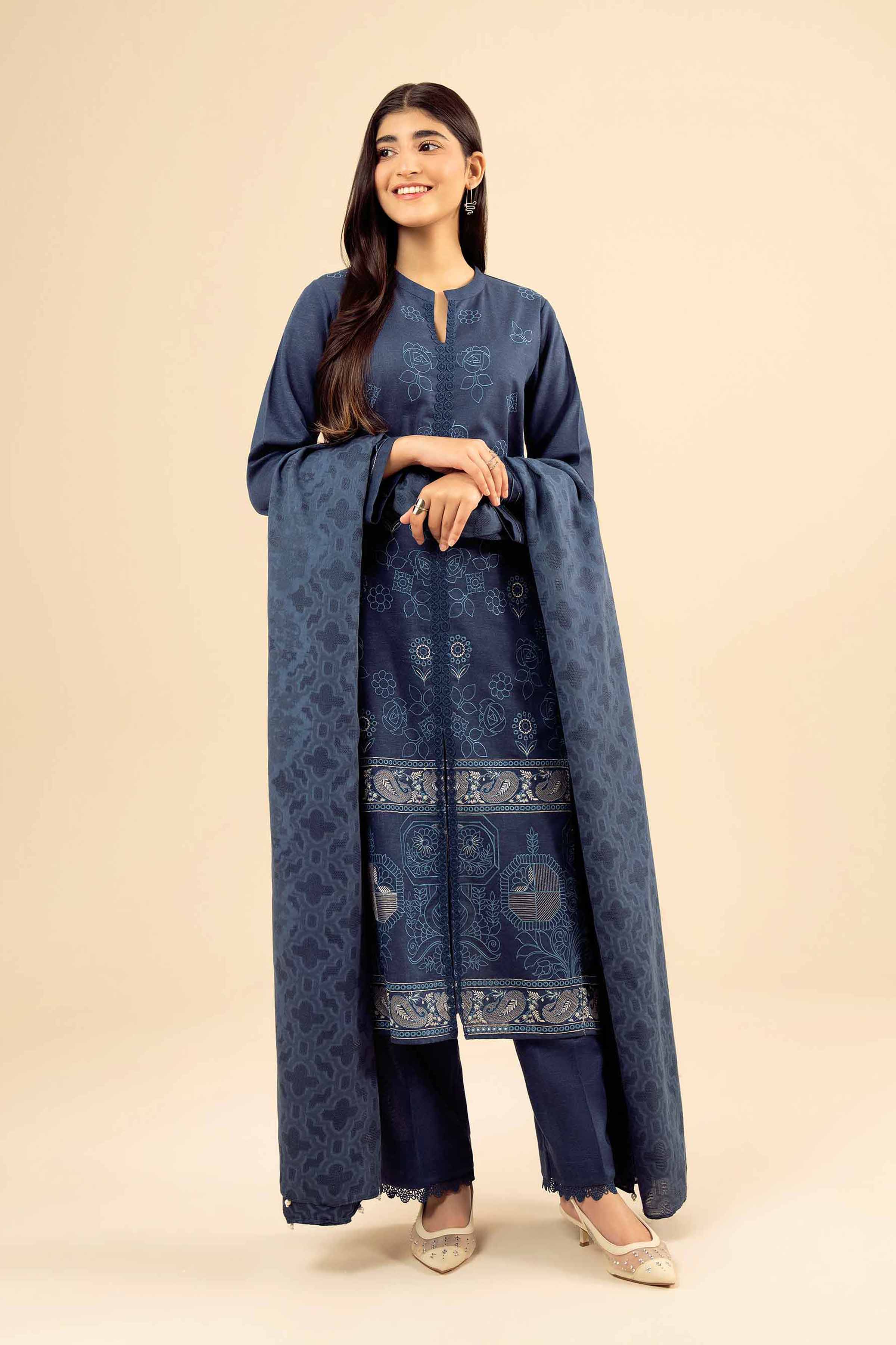 NishatUK - Blue Embroidered Karandi 3-piece ready to wear Suit