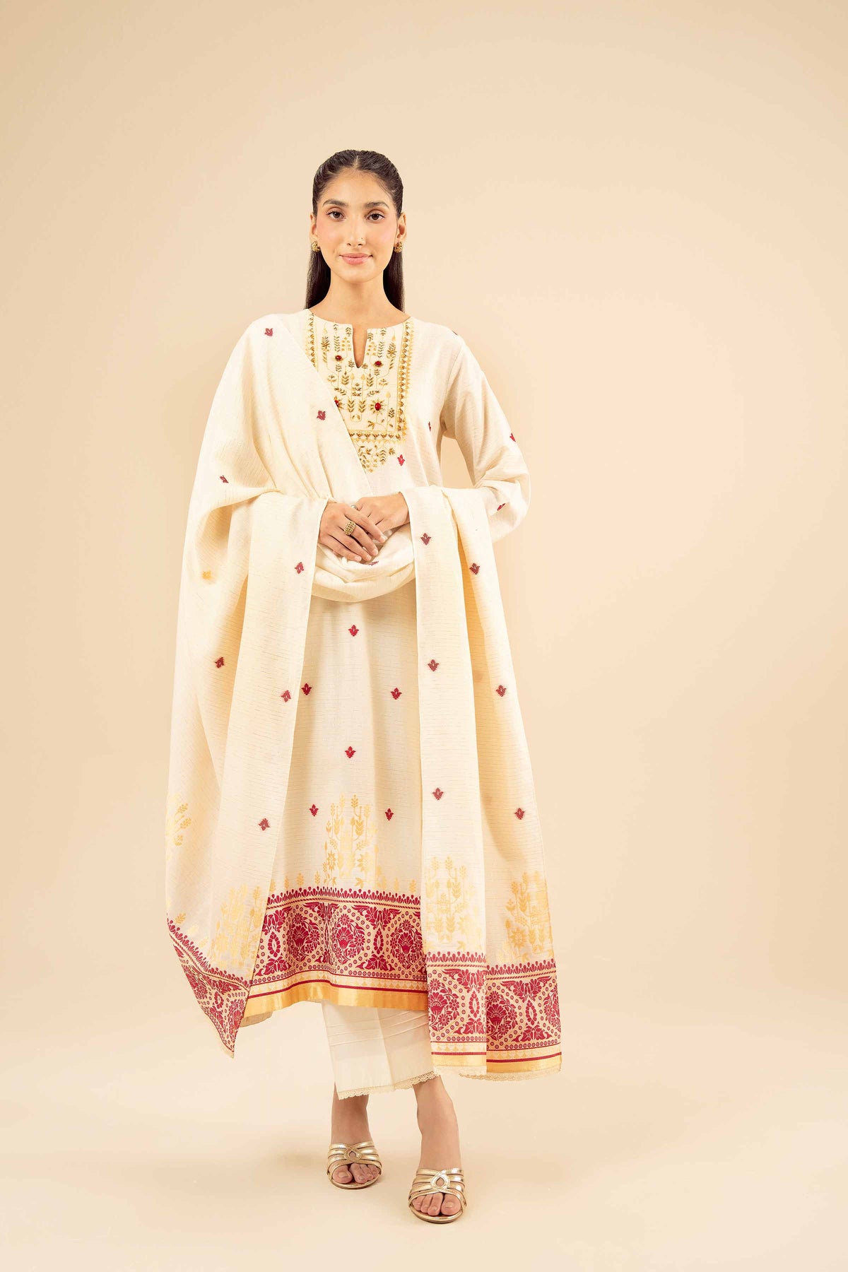 Nishat UK - Pink Printed Jacquard 3 Pieces ready to wear Suit