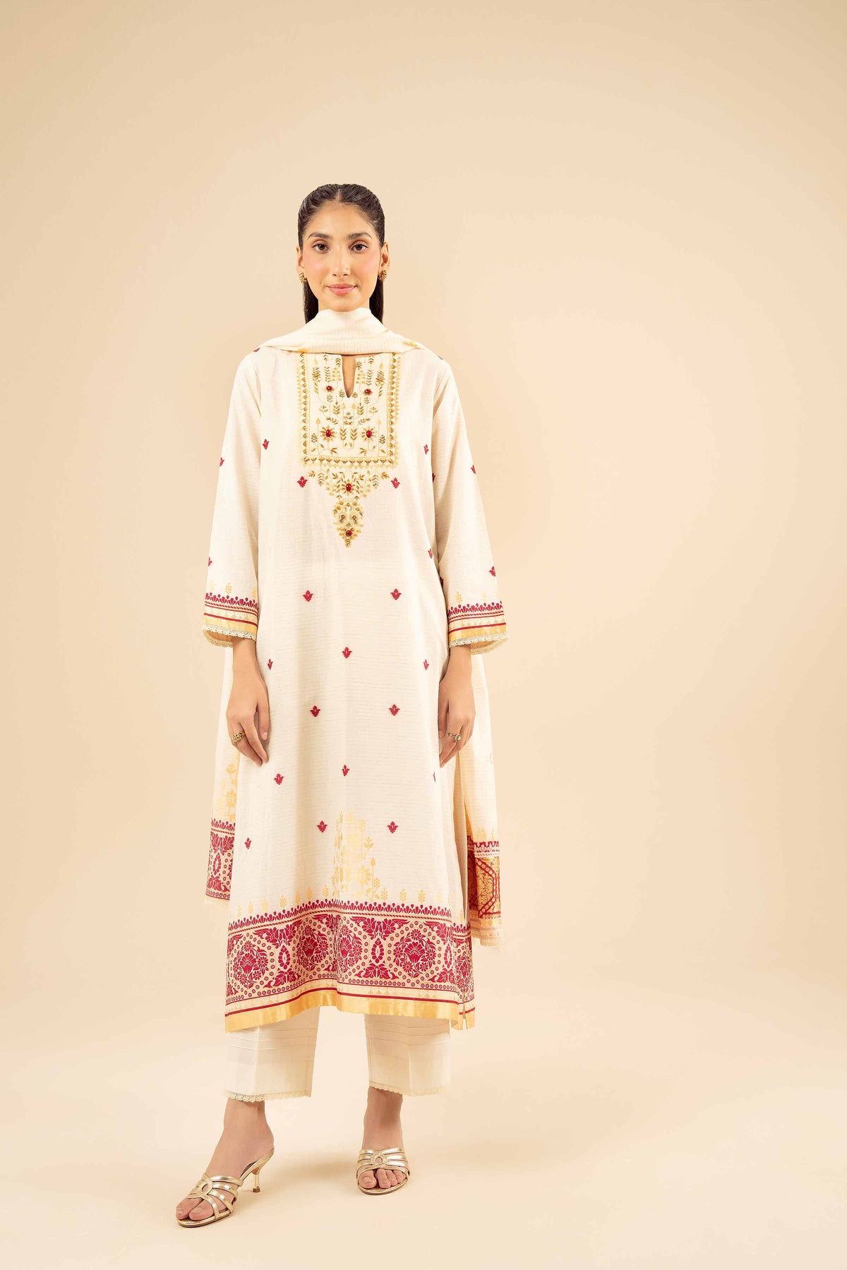 Nishat UK - Pink Printed Jacquard 3 Pieces ready to wear Suit
