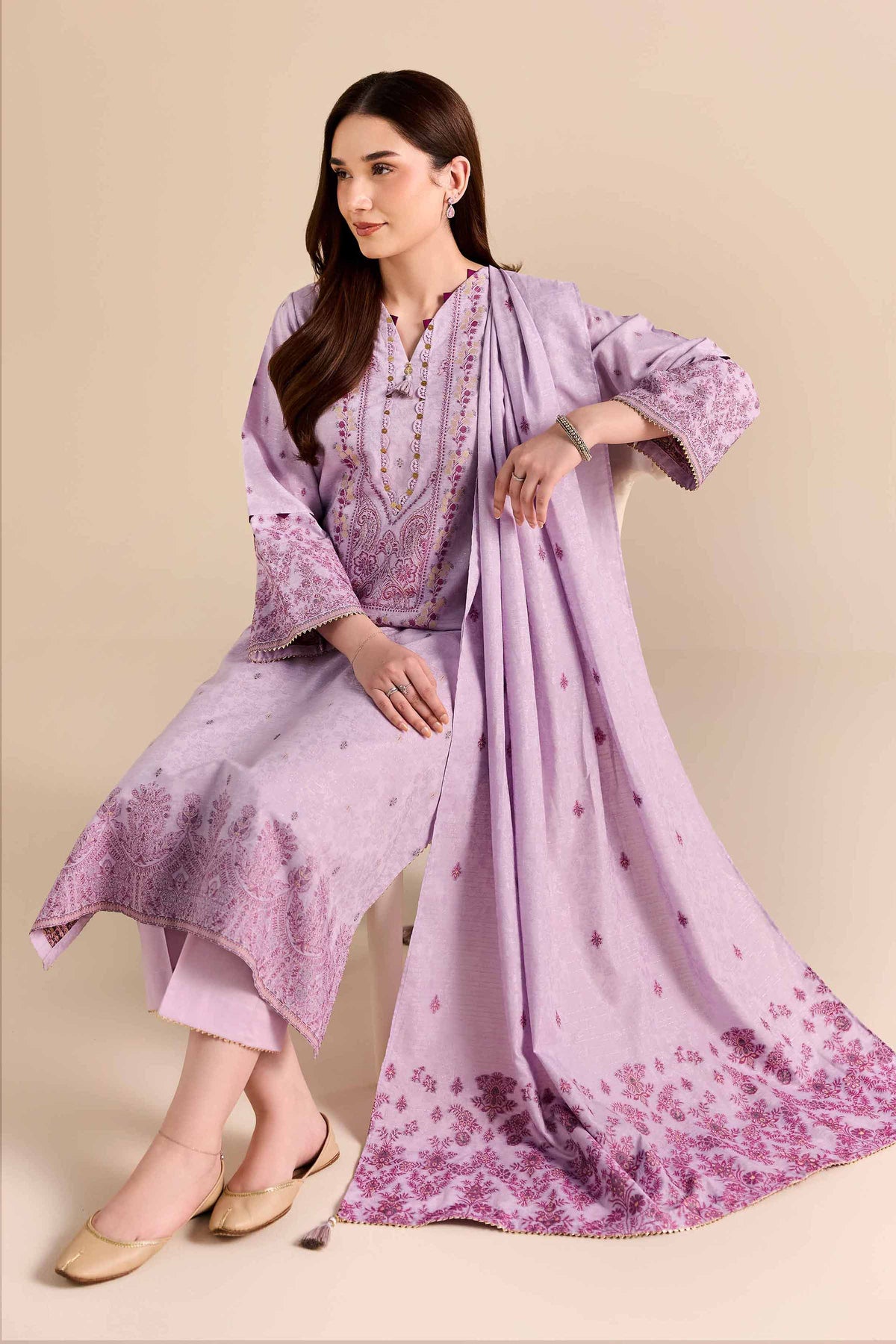 Nishat UK - Purple Printed Jacquard 3 Pieces ready to wear Suit