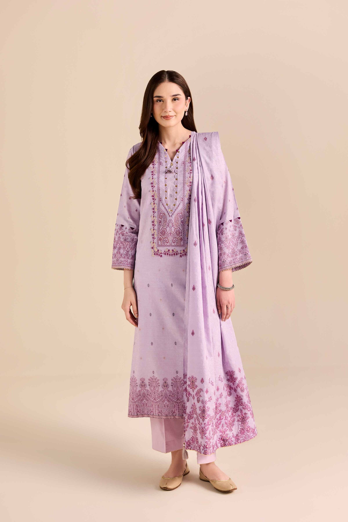 Nishat UK - Purple Printed Jacquard 3 Pieces ready to wear Suit