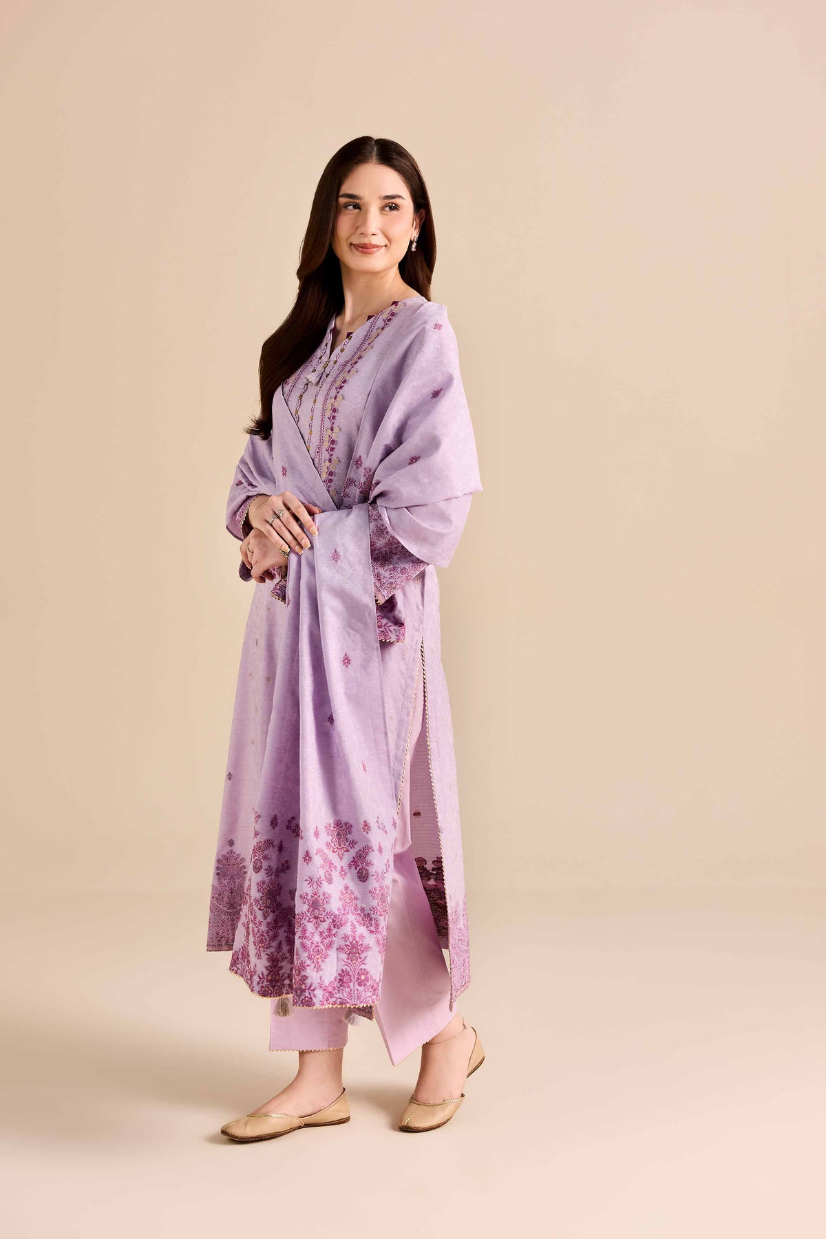 Nishat UK - Purple Printed Jacquard 3 Pieces ready to wear Suit