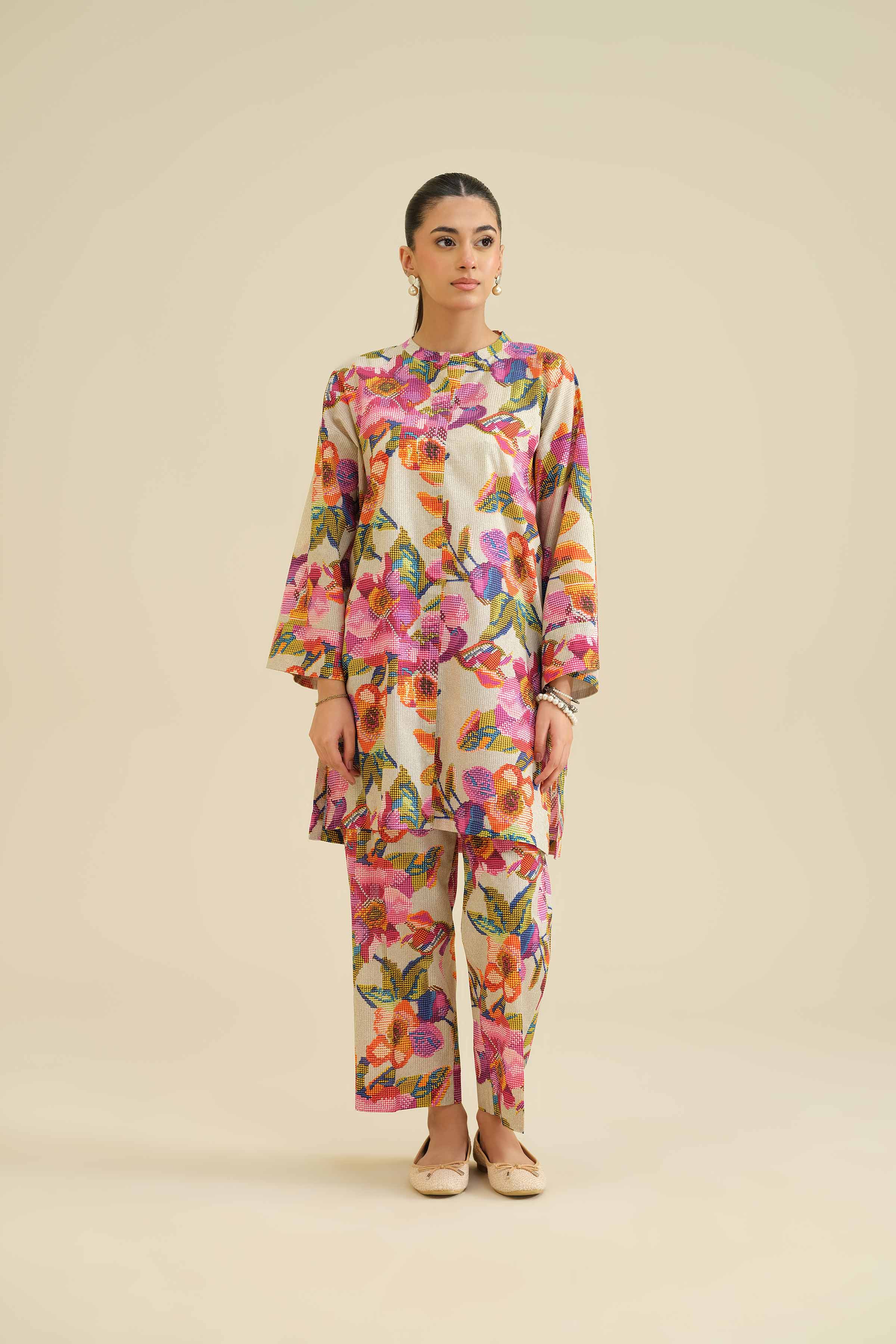 NishatUK - Beige Printed Cambric 2-piece ready to wear Dress