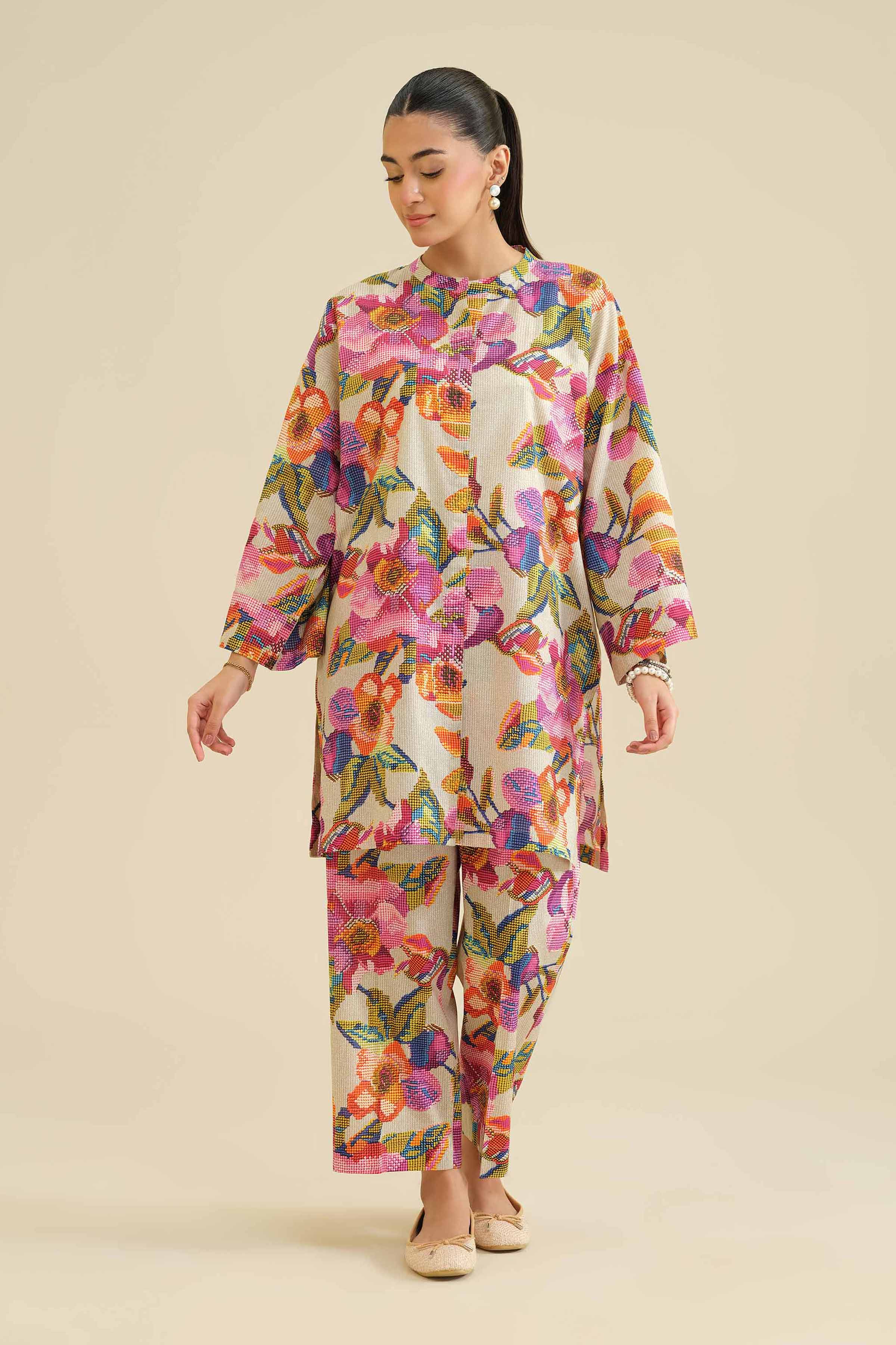 NishatUK - Beige Printed Cambric 2-piece ready to wear Dress