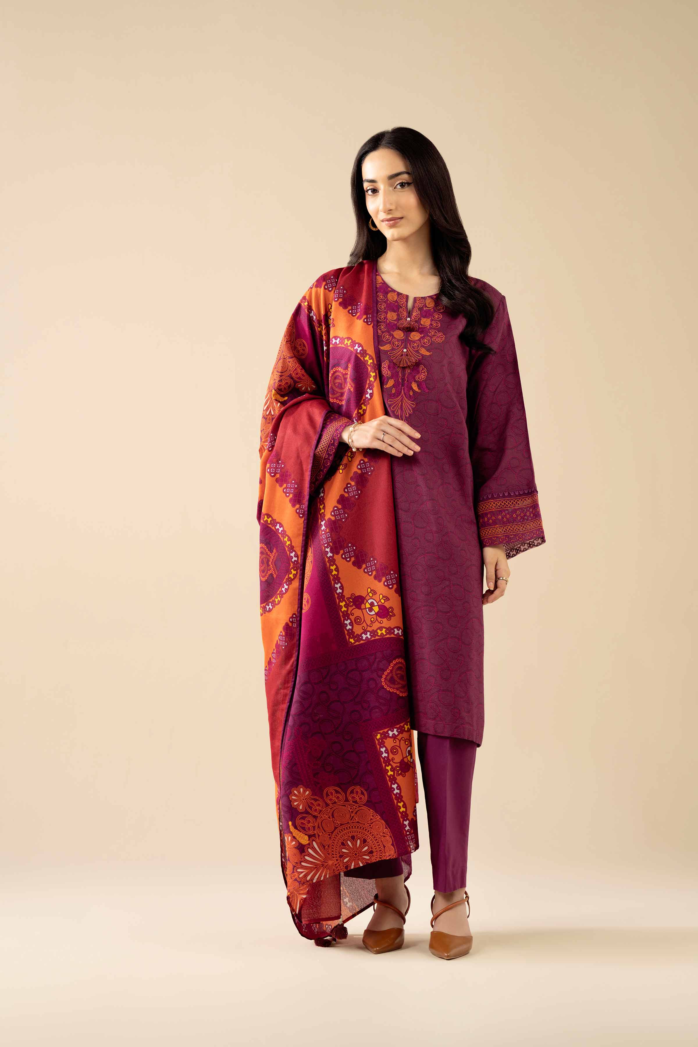 NishatUK - Purple Embroidered Tropical 3-piece ready to wear Suit