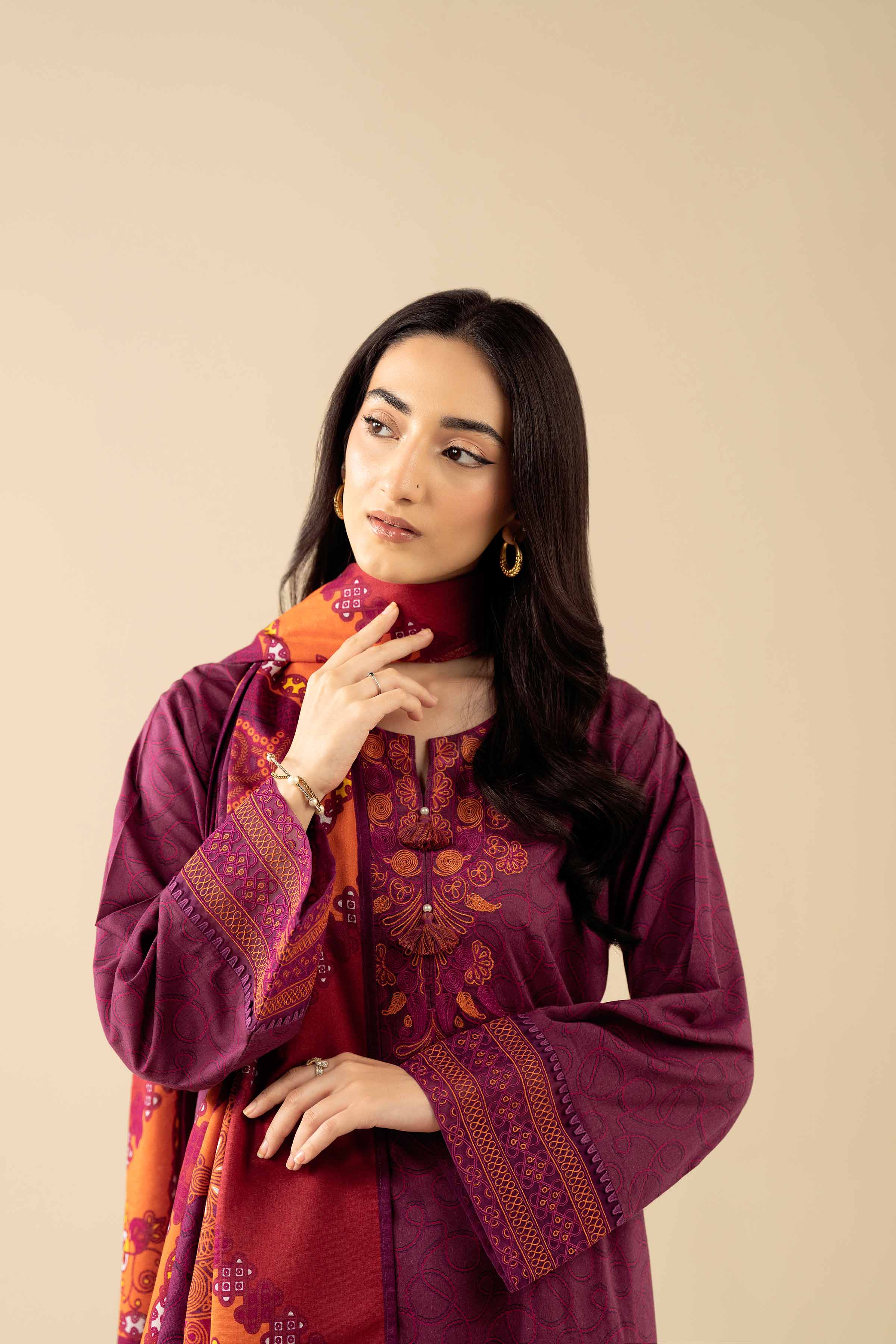 NishatUK - Purple Embroidered Tropical 3-piece ready to wear Suit